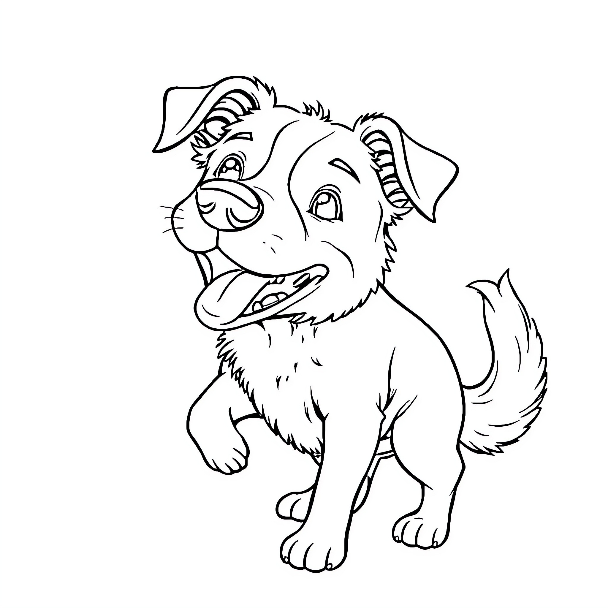 Dog happily sitting and wagging its tail Coloring Page (free black-and-white line drawing printable PDF for all, from beginners to advanced learners, including children, teens, adults, and seniors)
