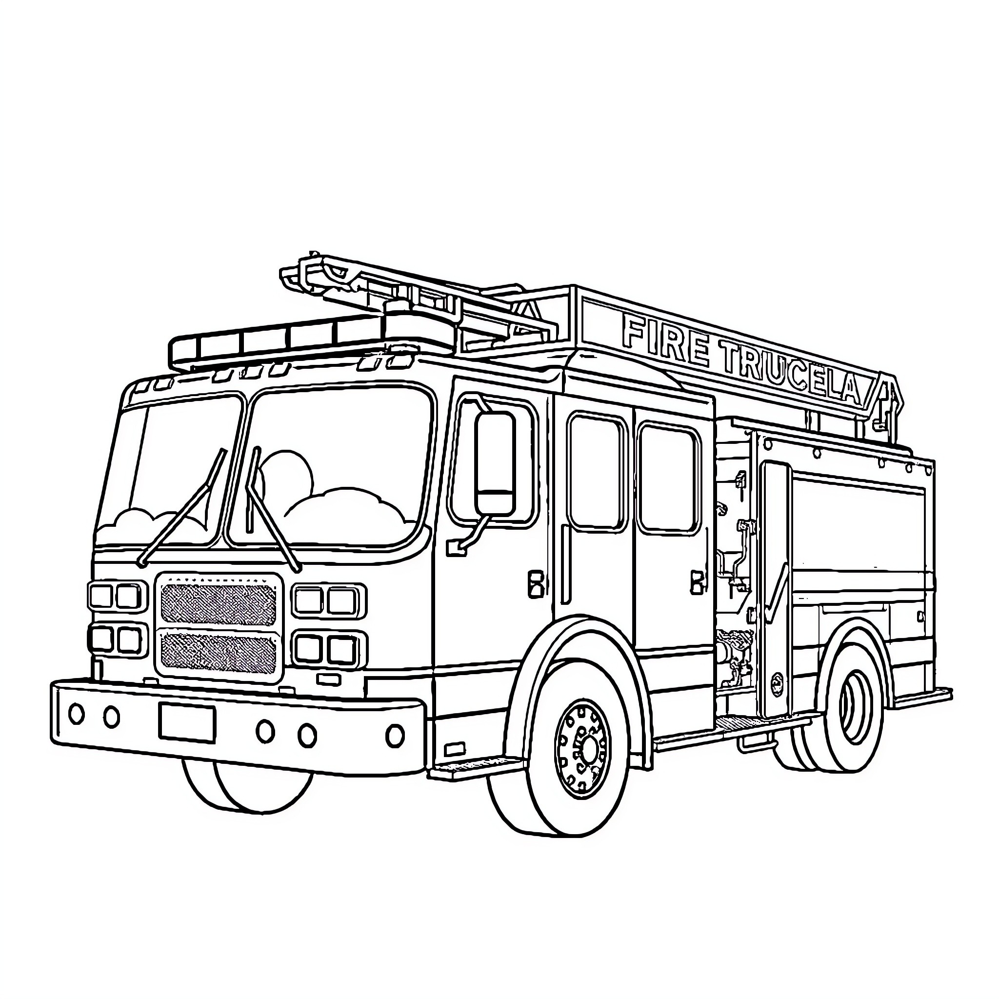 Firetruck responding to an emergency call Coloring Page (free black-and-white line drawing printable PDF for all, from beginners to advanced learners, including children, teens, adults, and seniors)