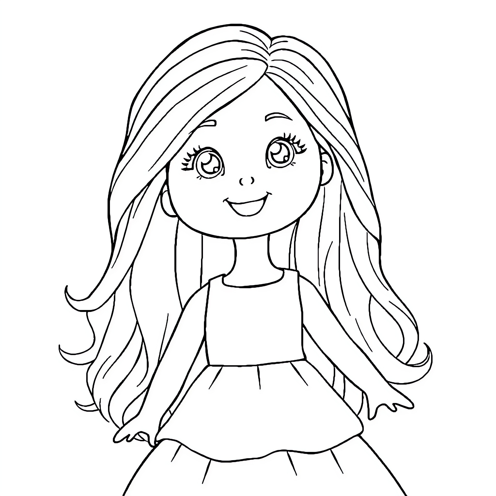 Barby's Friendly Smile and Stylish Dress Coloring Page (free black-and-white line drawing printable PDF for all, from beginners to advanced learners, including children, teens, adults, and seniors)