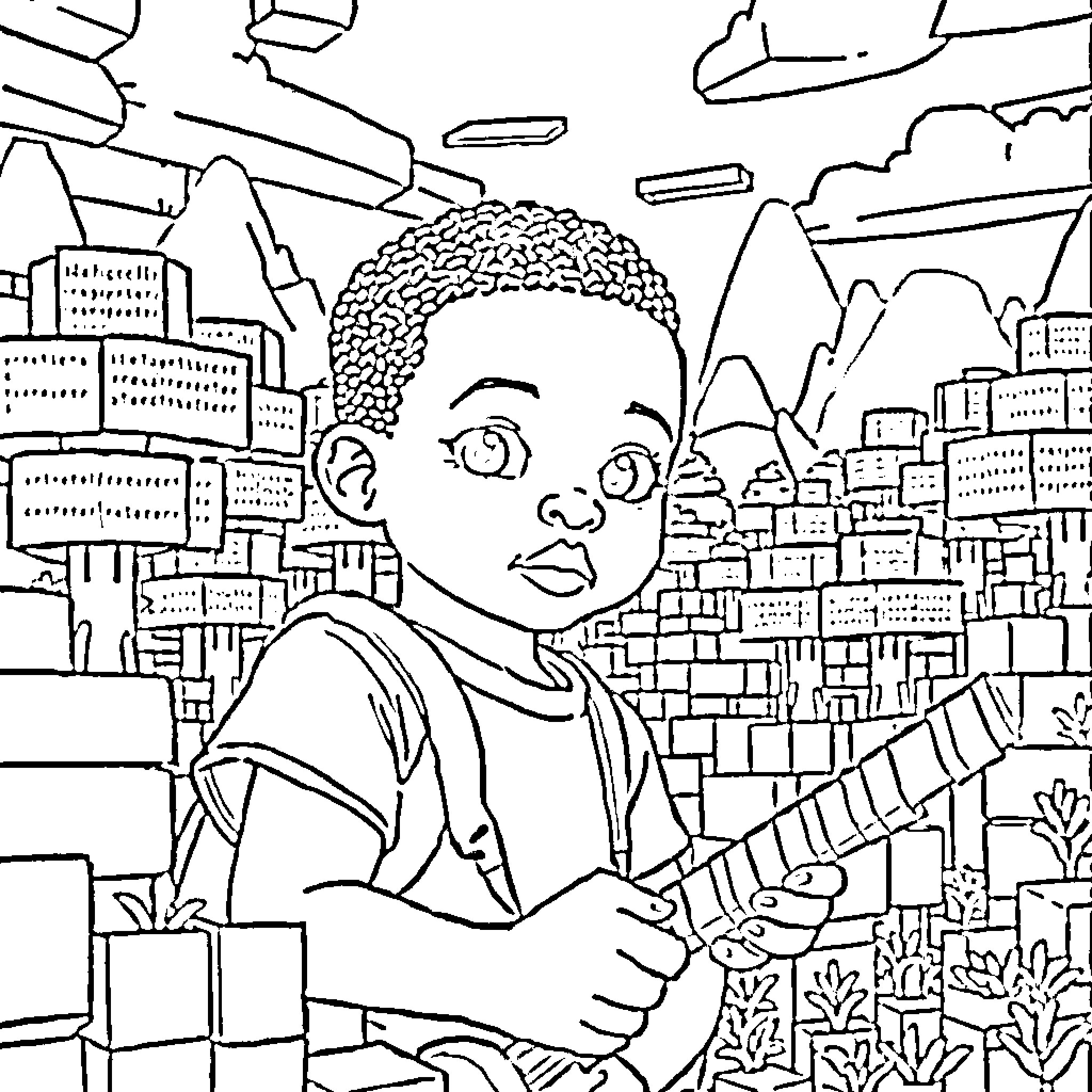 Mbappe walking through the city streets Coloring Page (free black-and-white line drawing printable PDF for all, from beginners to advanced learners, including children, teens, adults, and seniors)