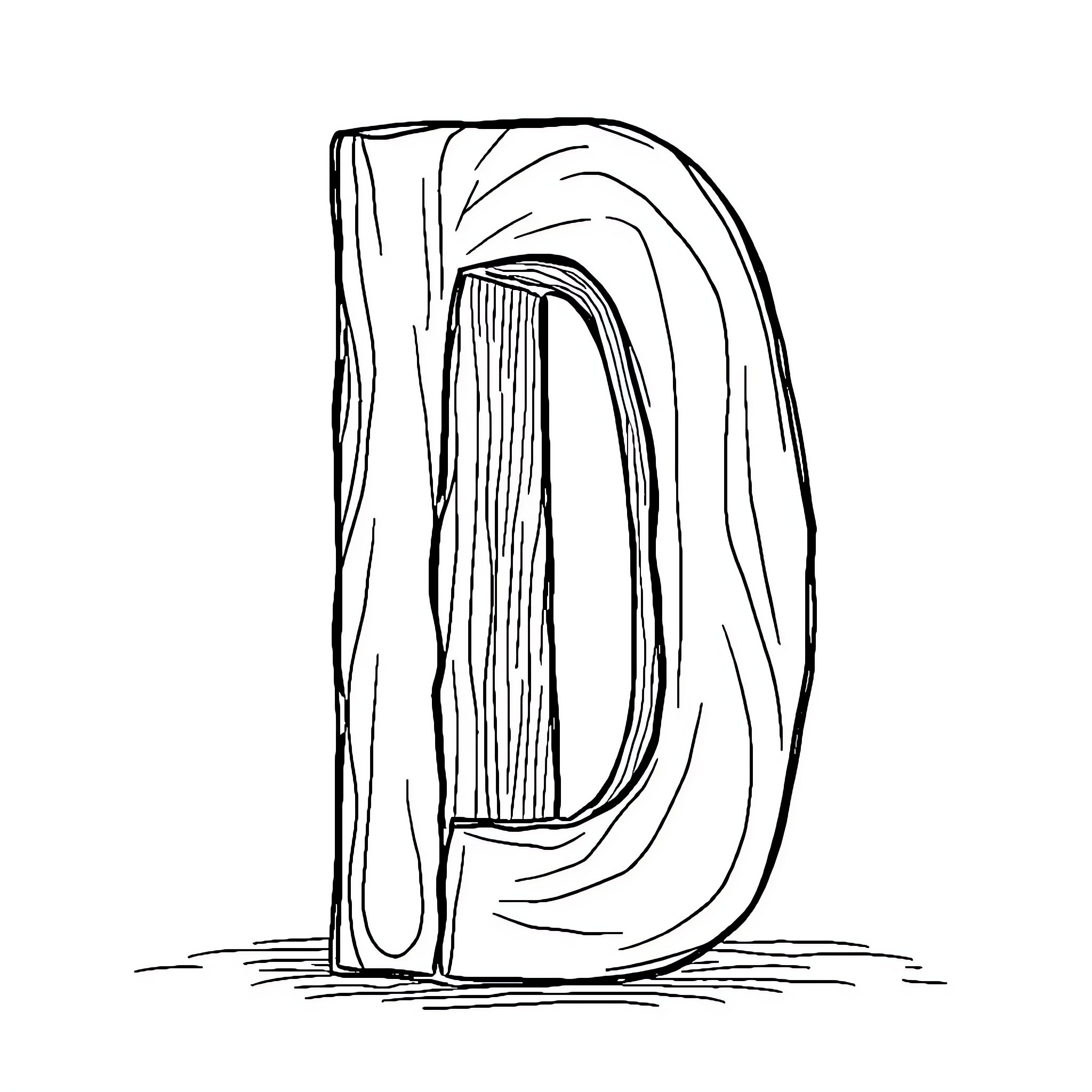 Distinctive wooden letter design Coloring Page (free black-and-white line drawing printable PDF for all, from beginners to advanced learners, including children, teens, adults, and seniors)