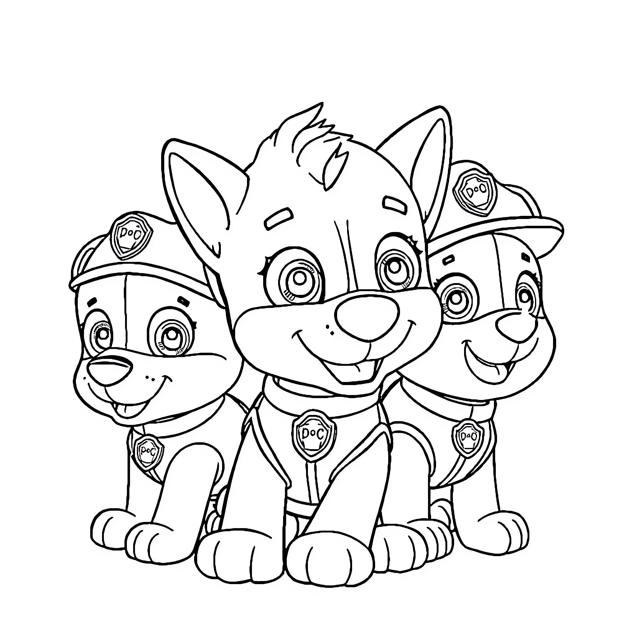 Paw Patrol team on an adventure Coloring Page (free black-and-white line drawing printable PDF for all, from beginners to advanced learners, including children, teens, adults, and seniors)