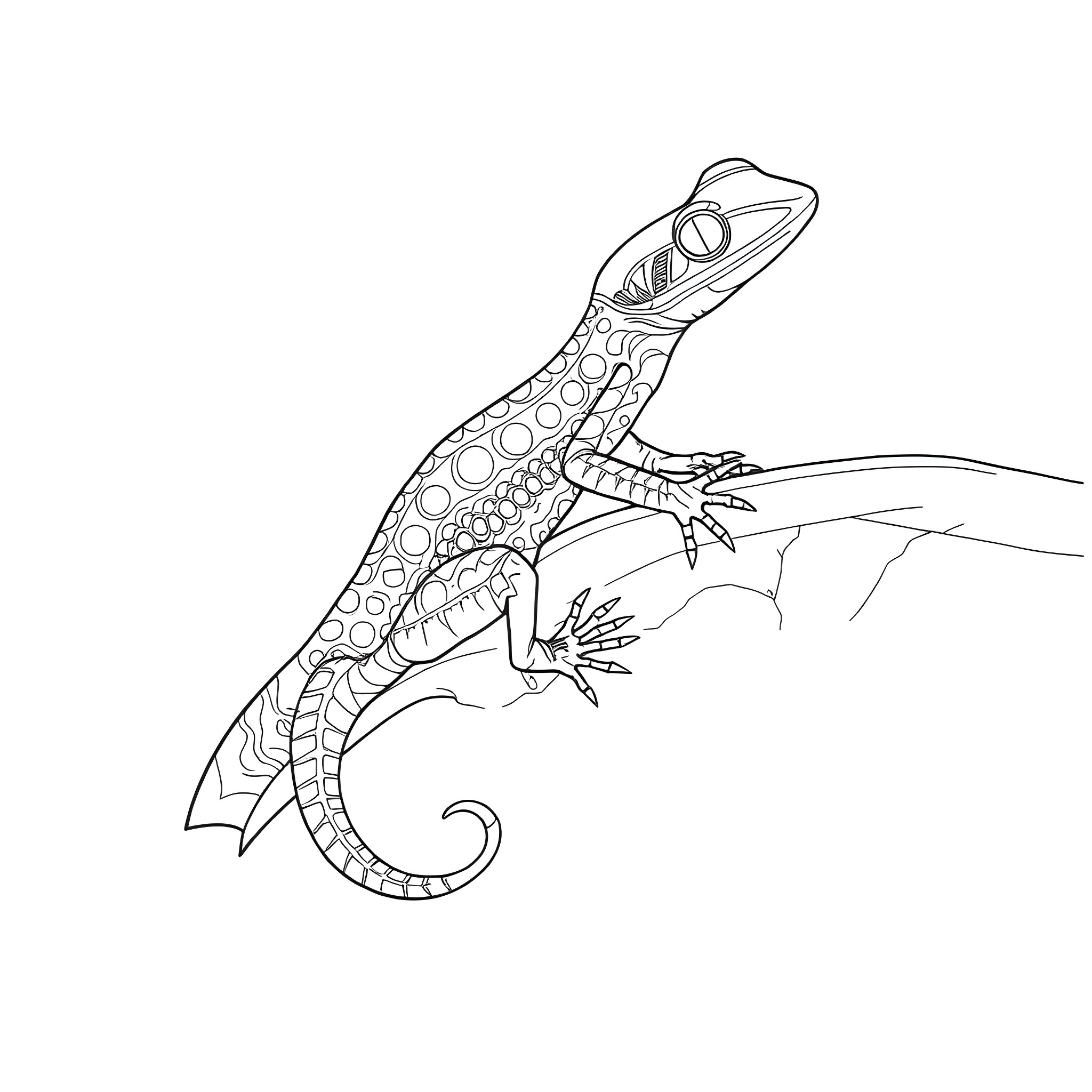 Emerald Tree Skink exploring its surroundings Coloring Page (free black-and-white line drawing printable PDF for all, from beginners to advanced learners, including children, teens, adults, and seniors)