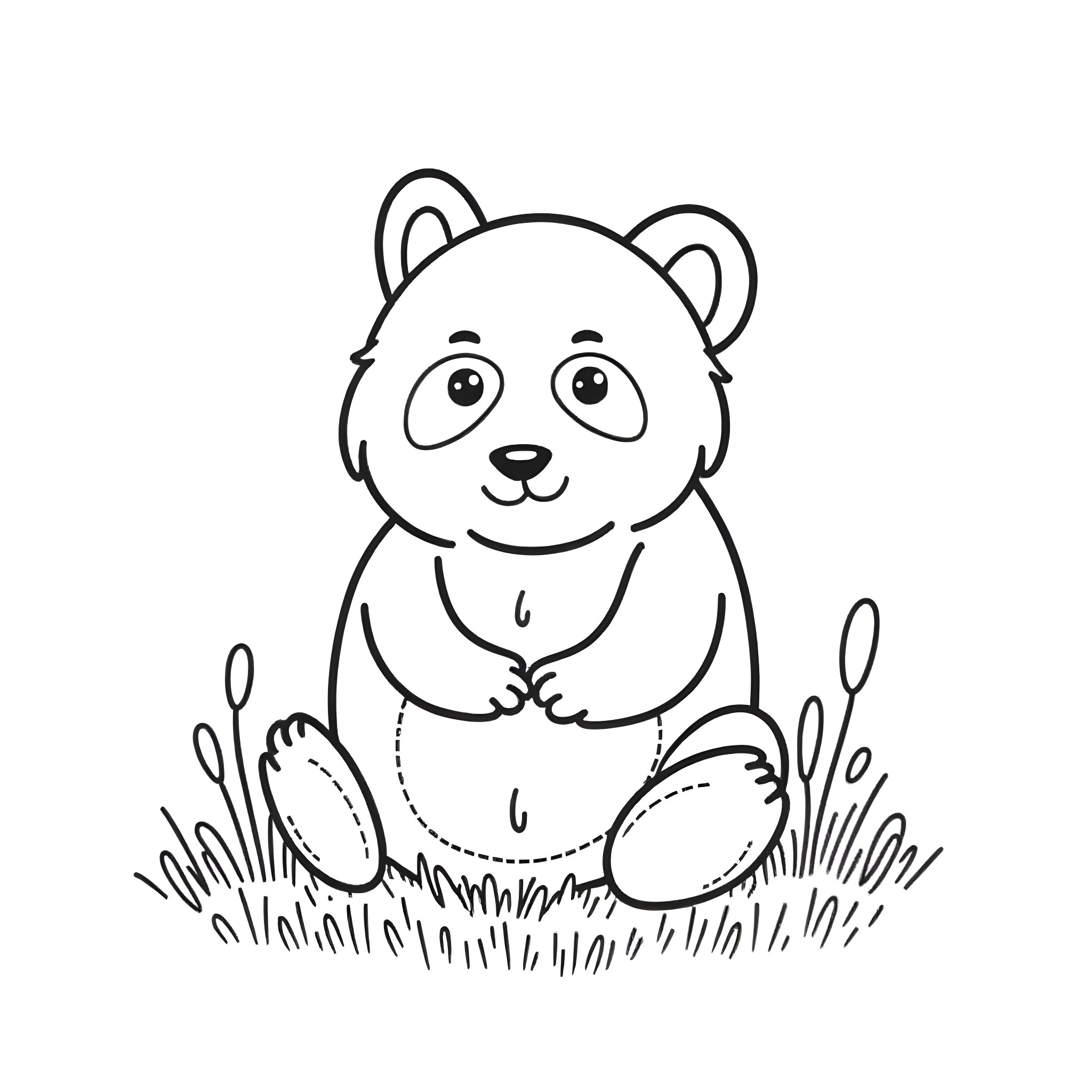 Panda sitting on the grass Coloring Page (free black-and-white line drawing printable PDF for all, from beginners to advanced learners, including children, teens, adults, and seniors)