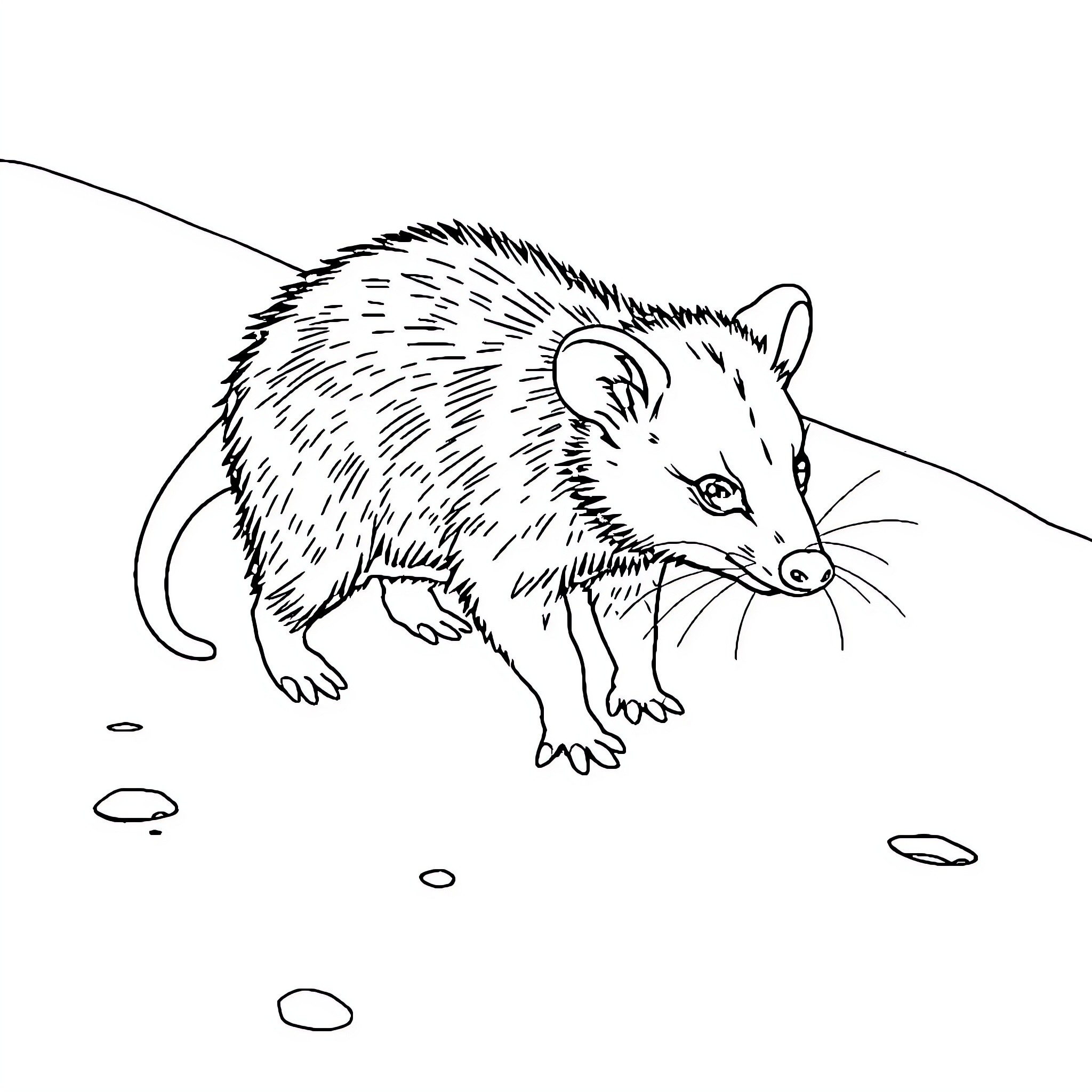 Possum exploring the outdoors curiously Coloring Page (free black-and-white line drawing printable PDF for all, from beginners to advanced learners, including children, teens, adults, and seniors)