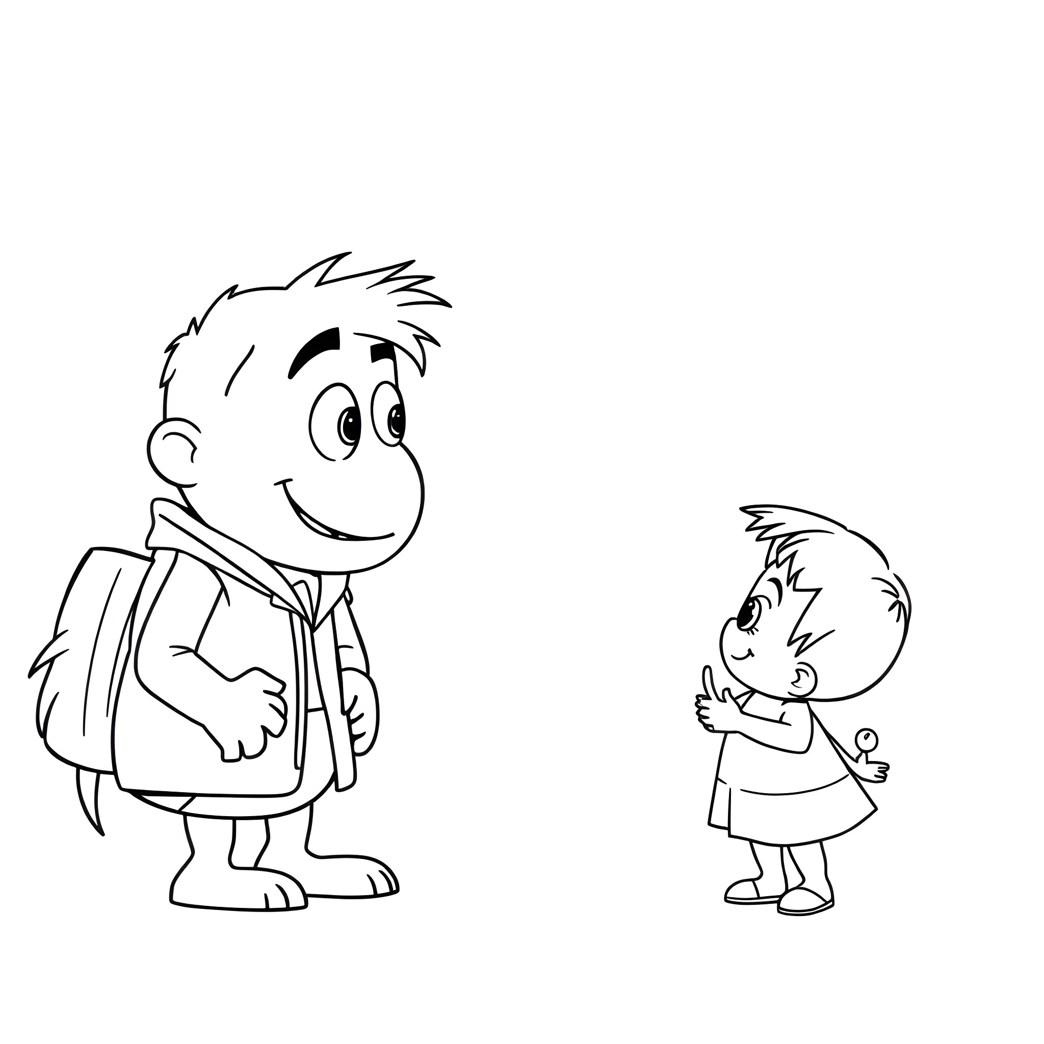 Pixar Characters Interacting Playfully Coloring Page (free black-and-white line drawing printable PDF for all, from beginners to advanced learners, including children, teens, adults, and seniors)