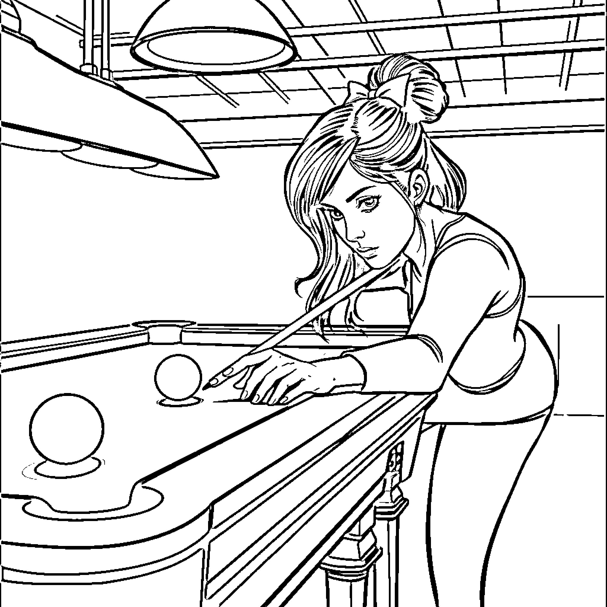 Bluey playing pool billiards Coloring Page (free black-and-white line drawing printable PDF for all, from beginners to advanced learners, including children, teens, adults, and seniors)