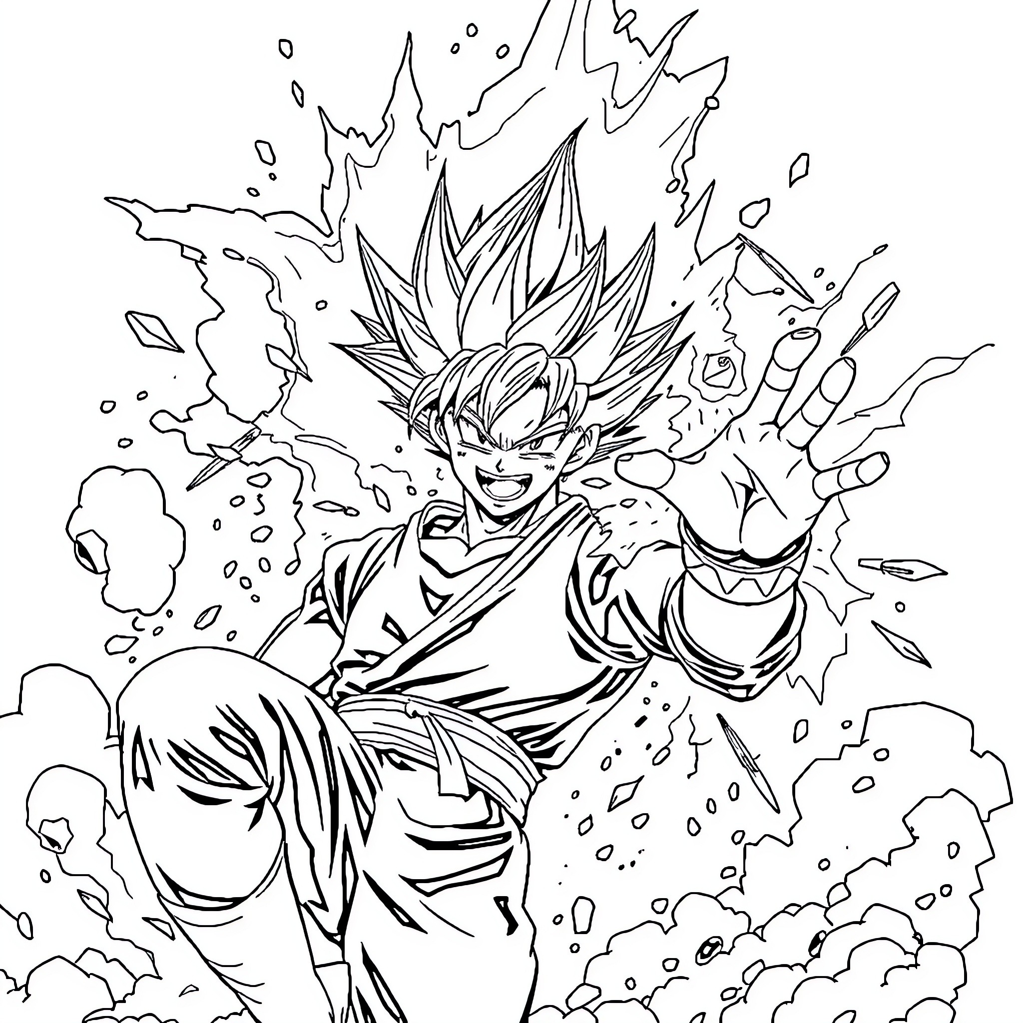 Bakugo unleashing powerful energy burst Coloring Page (free black-and-white line drawing printable PDF for all, from beginners to advanced learners, including children, teens, adults, and seniors)