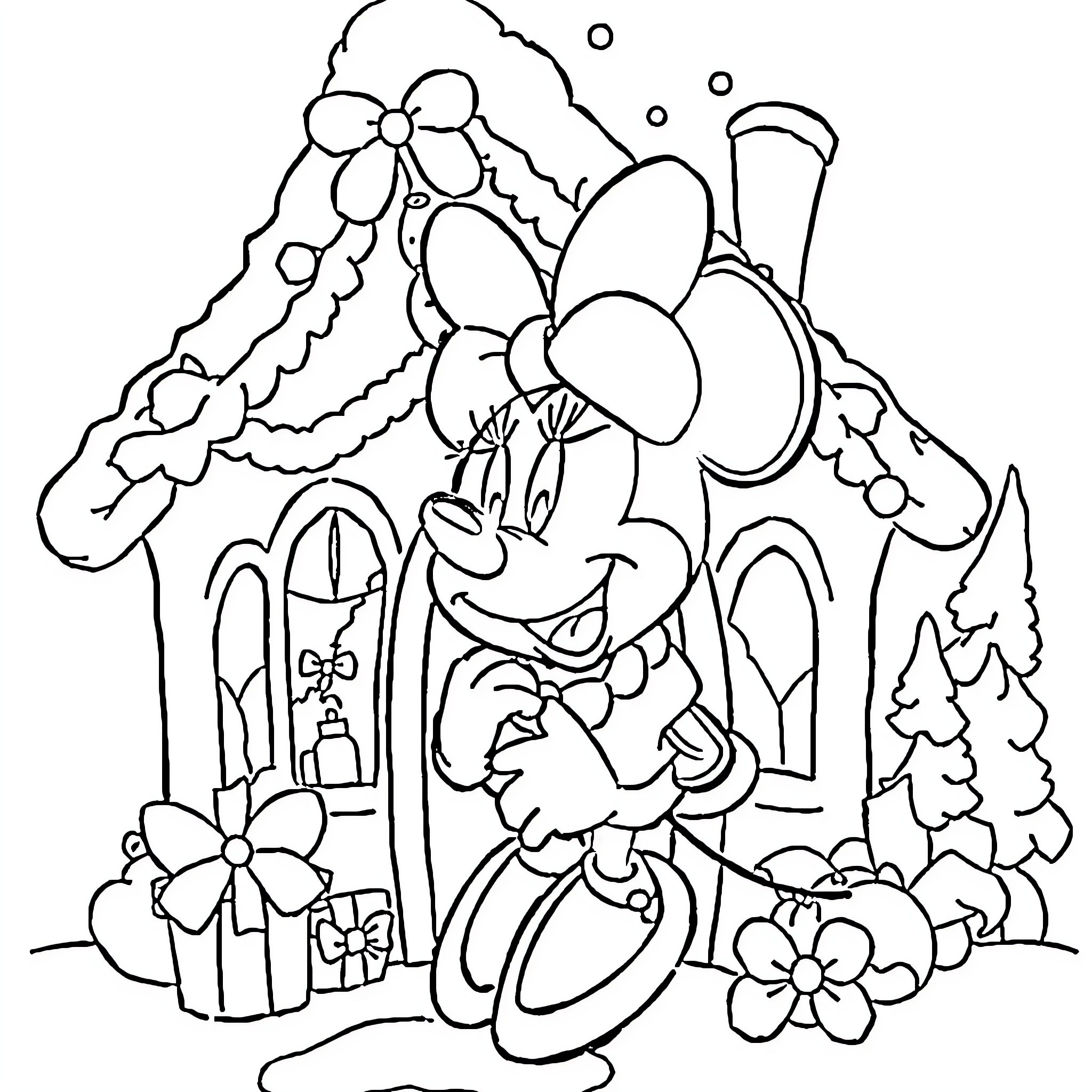 Minnie's Winter Wonderland Coloring Page (free black-and-white line drawing printable PDF for all, from beginners to advanced learners, including children, teens, adults, and seniors)