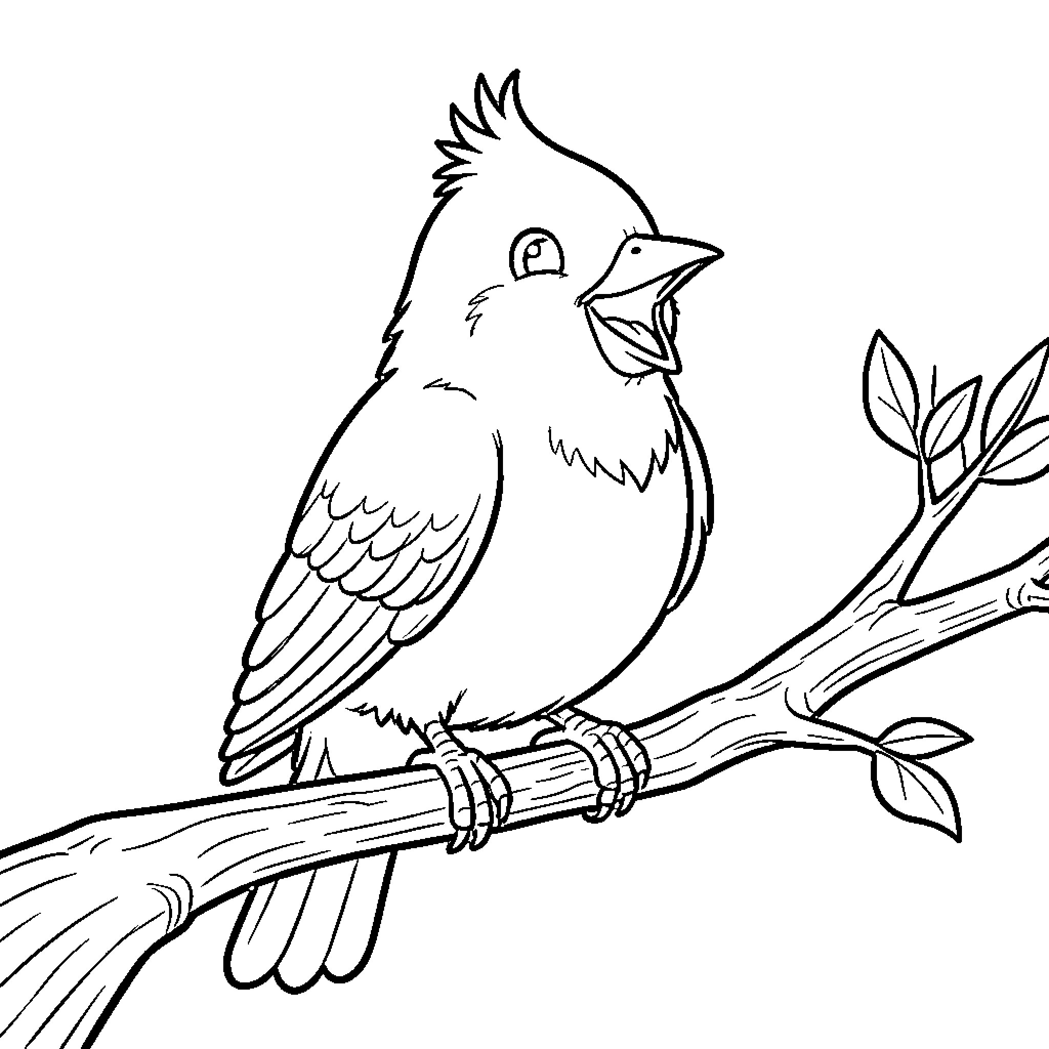 Piolin the Bird Perching on a Branch Coloring Page (free black-and-white line drawing printable PDF for all, from beginners to advanced learners, including children, teens, adults, and seniors)