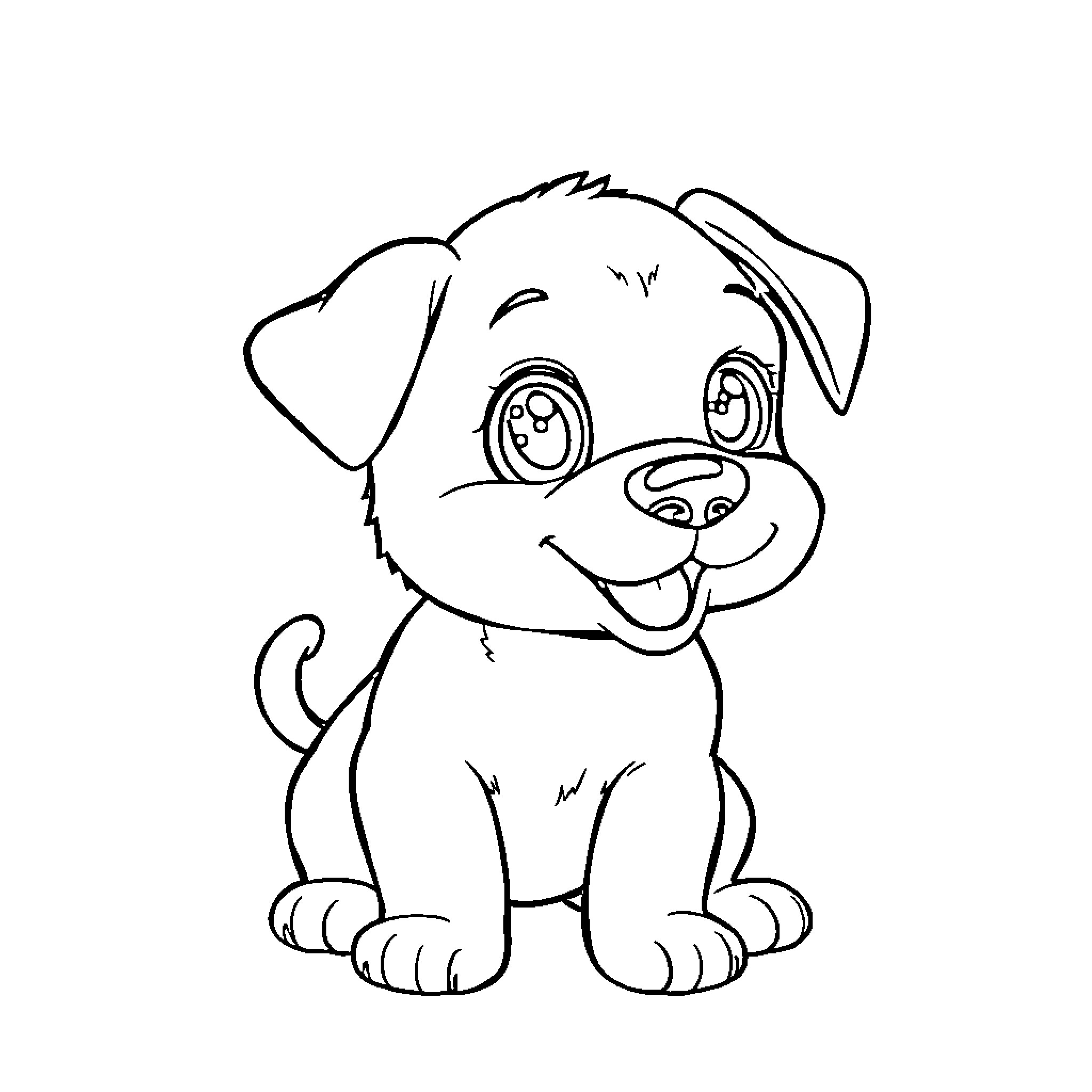 Puppy with a happy expression Coloring Page (free black-and-white line drawing printable PDF for all, from beginners to advanced learners, including children, teens, adults, and seniors)