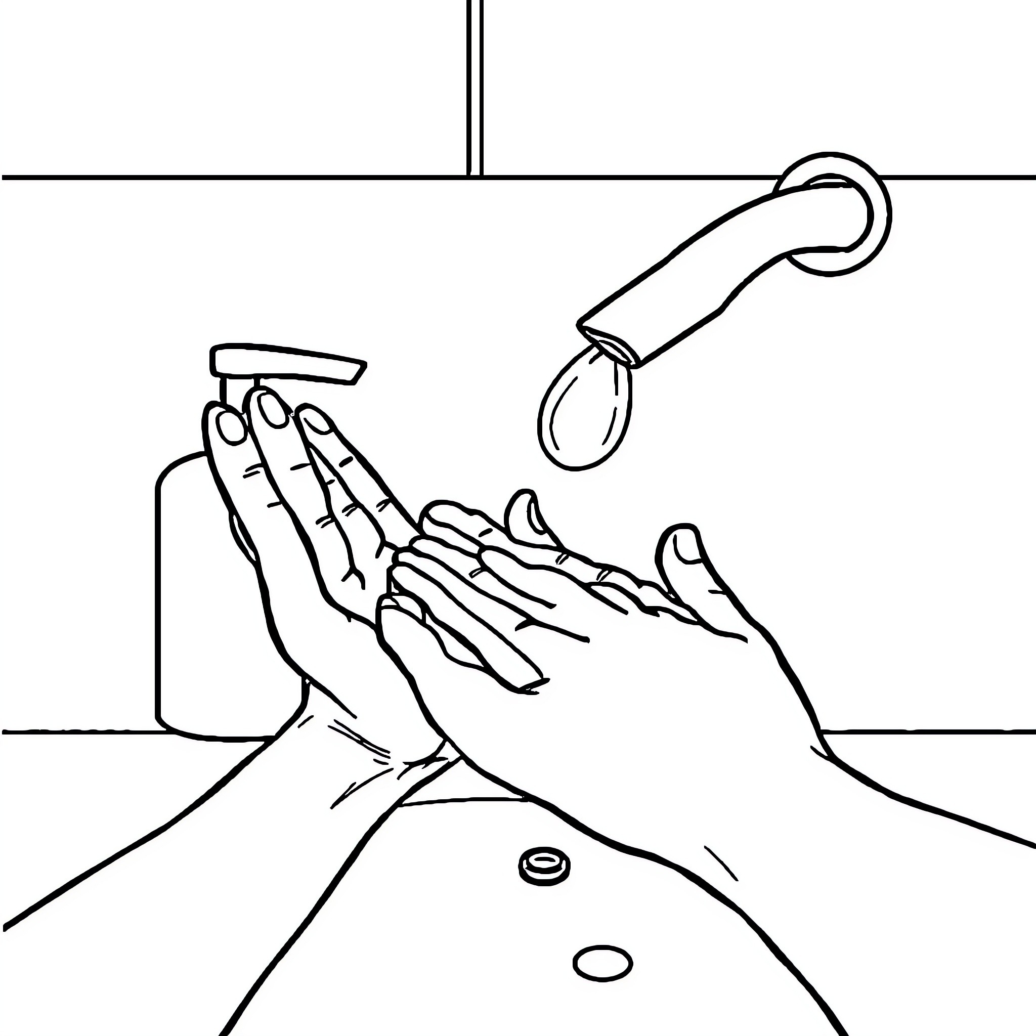 Hygiene practices for handwashing and cleanliness Coloring Page (free black-and-white line drawing printable PDF for all, from beginners to advanced learners, including children, teens, adults, and seniors)