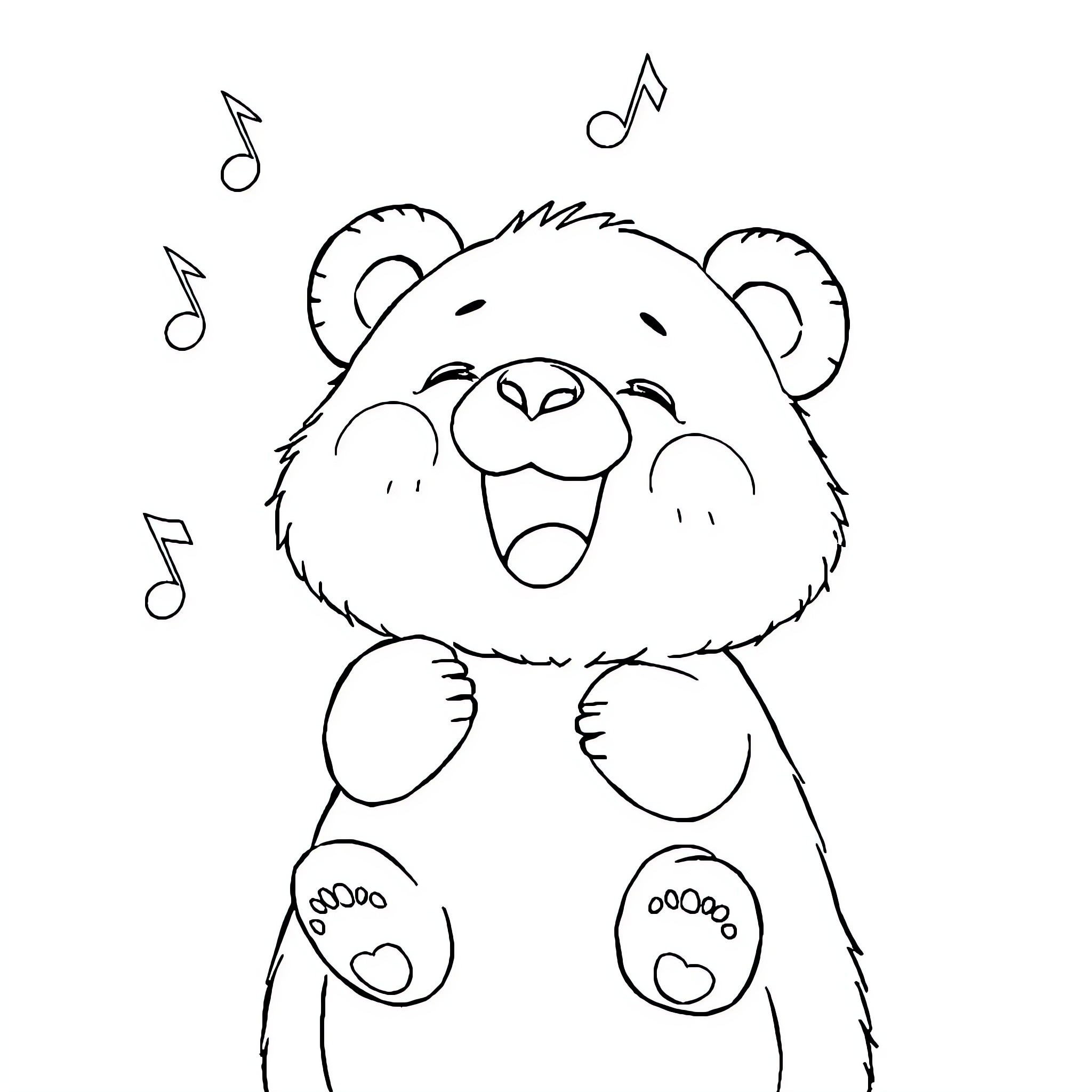 Hummingbear singing joyfully with musical notes Coloring Page (free black-and-white line drawing printable PDF for all, from beginners to advanced learners, including children, teens, adults, and seniors)