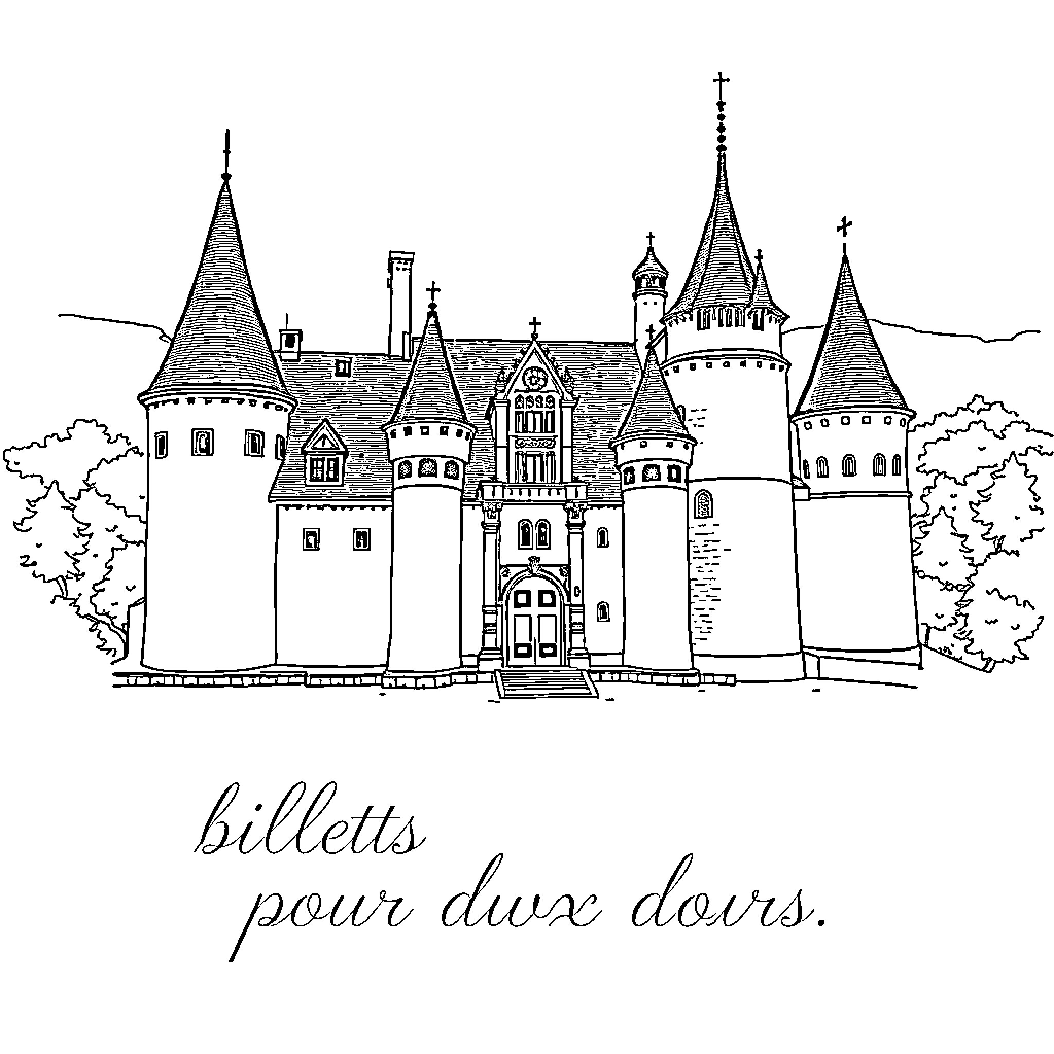 Puy du Fou: Whimsical Castle Architecture and Decorations Coloring Page (free black-and-white line drawing printable PDF for all, from beginners to advanced learners, including children, teens, adults, and seniors)