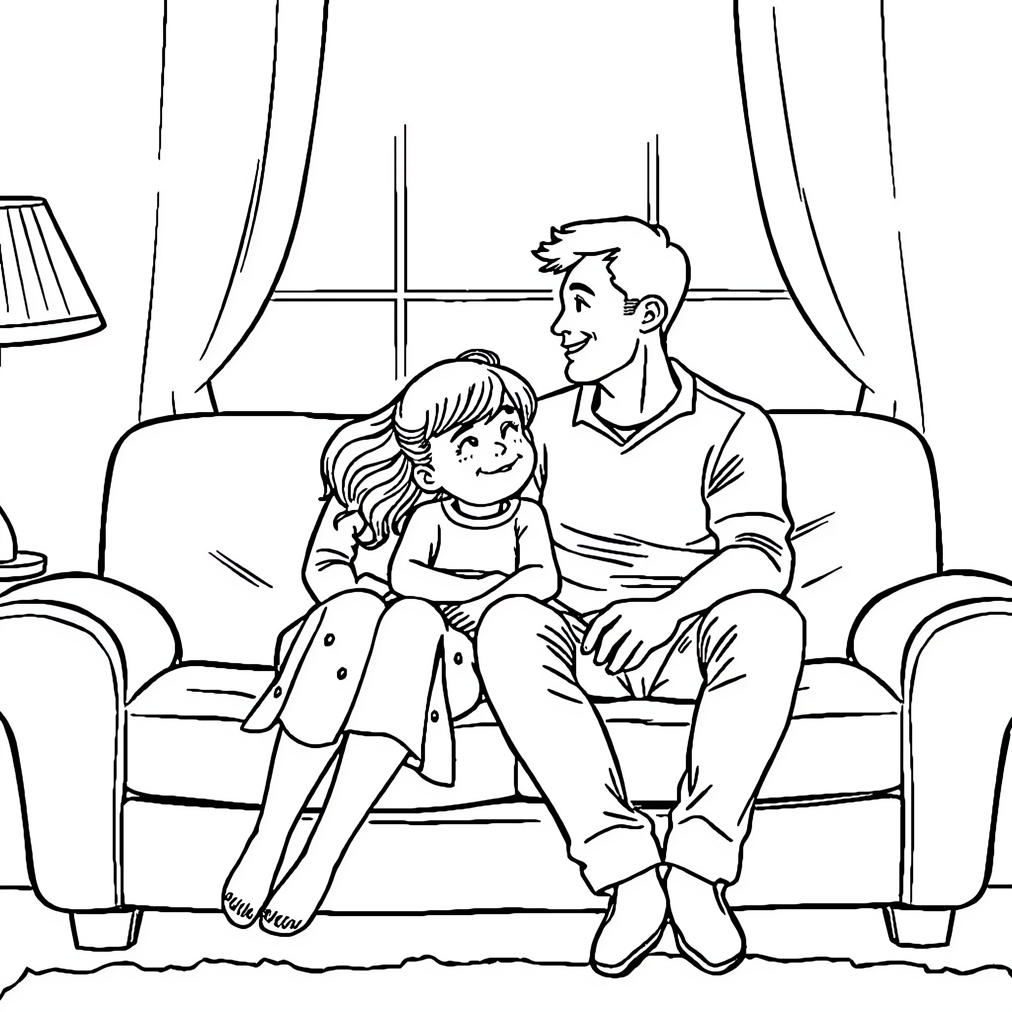 Parents Enjoying Quality Time Together at Home Coloring Page (free black-and-white line drawing printable PDF for all, from beginners to advanced learners, including children, teens, adults, and seniors)