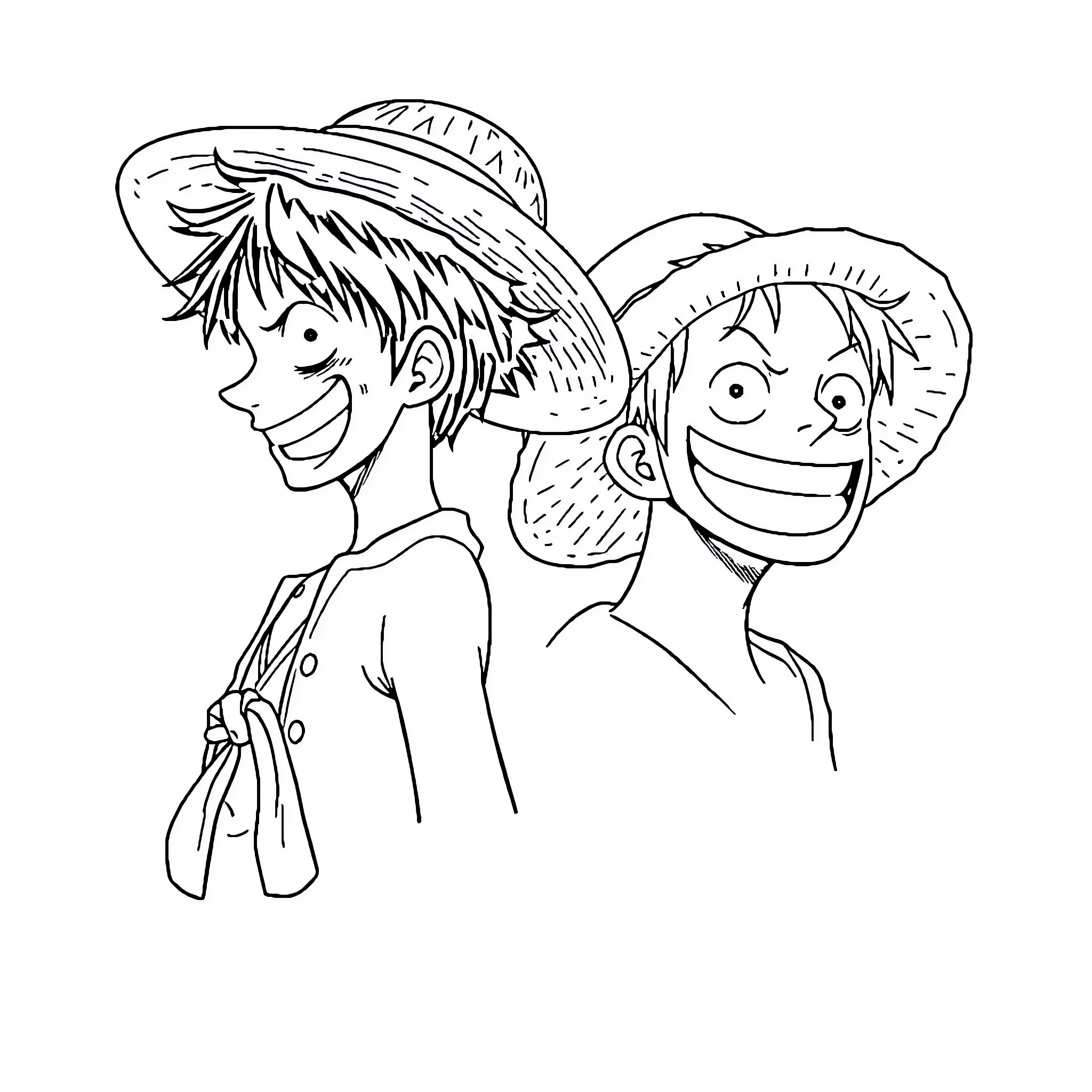 Luffy and Ruffy in Adventure Coloring Page (free black-and-white line drawing printable PDF for all, from beginners to advanced learners, including children, teens, adults, and seniors)