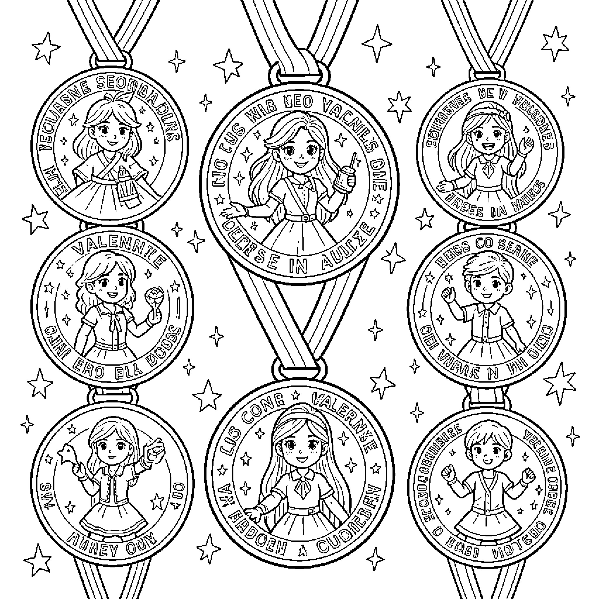 Medal for Various Heroic Actions and Accomplishments Coloring Page (free black-and-white line drawing printable PDF for all, from beginners to advanced learners, including children, teens, adults, and seniors)