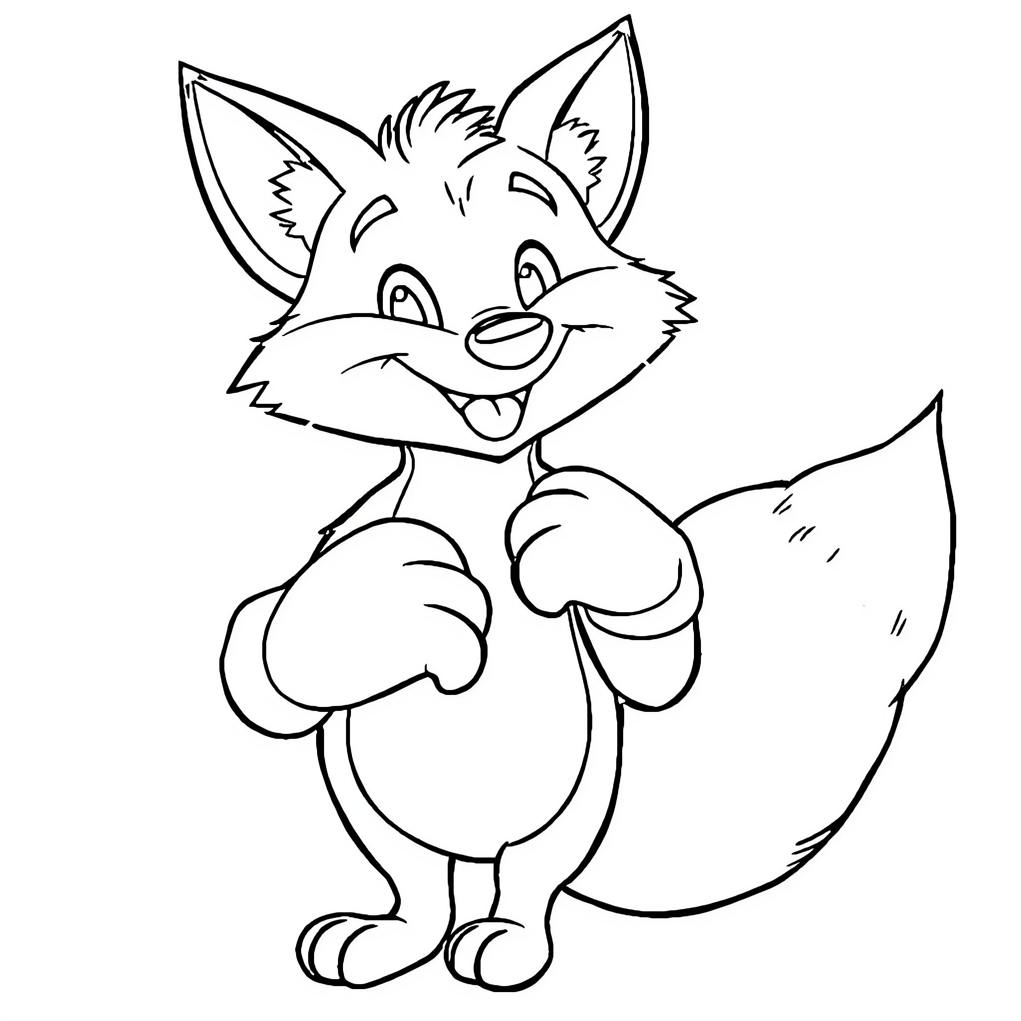Fox waving and showing excitement Coloring Page (free black-and-white line drawing printable PDF for all, from beginners to advanced learners, including children, teens, adults, and seniors)