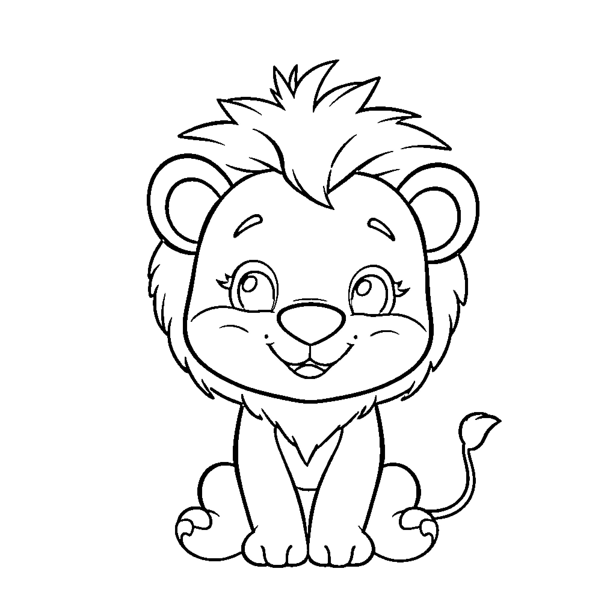 Lion cub in a happy and playful pose Coloring Page (free black-and-white line drawing printable PDF for all, from beginners to advanced learners, including children, teens, adults, and seniors)