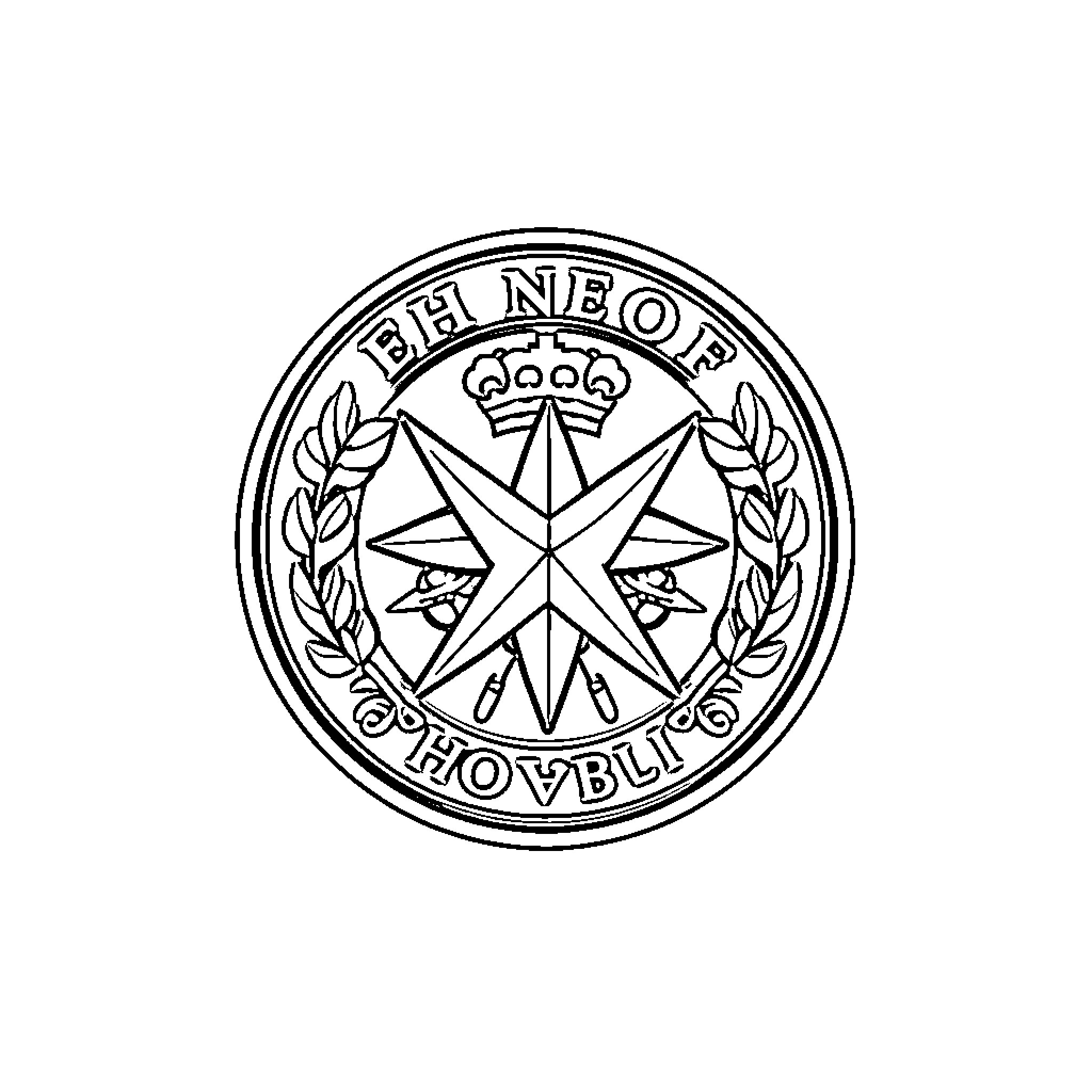 Logo with Heraldic Symbols and Motifs Coloring Page (free black-and-white line drawing printable PDF for all, from beginners to advanced learners, including children, teens, adults, and seniors)