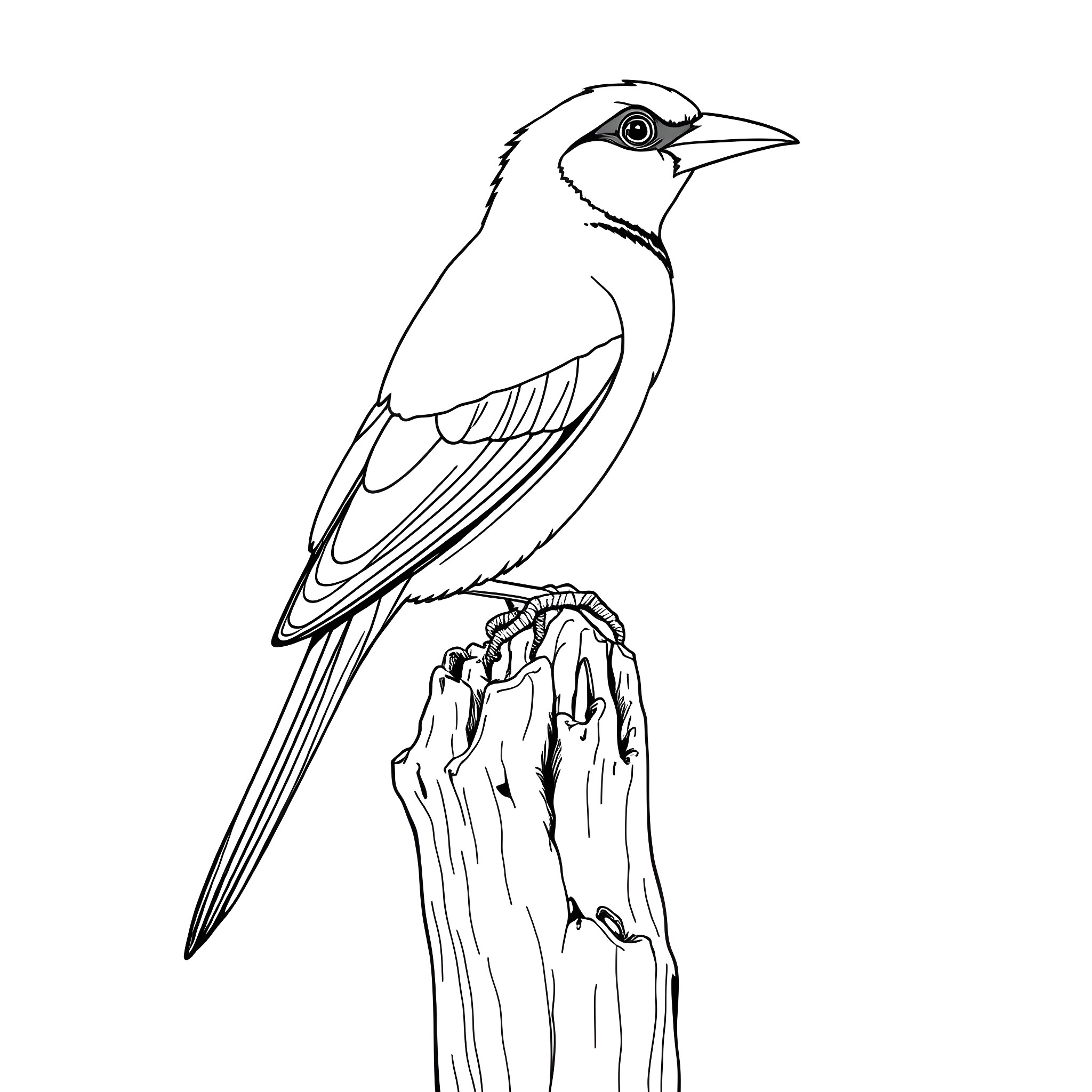 Gouldian Finch perched on a branch Coloring Page (free black-and-white line drawing printable PDF for all, from beginners to advanced learners, including children, teens, adults, and seniors)