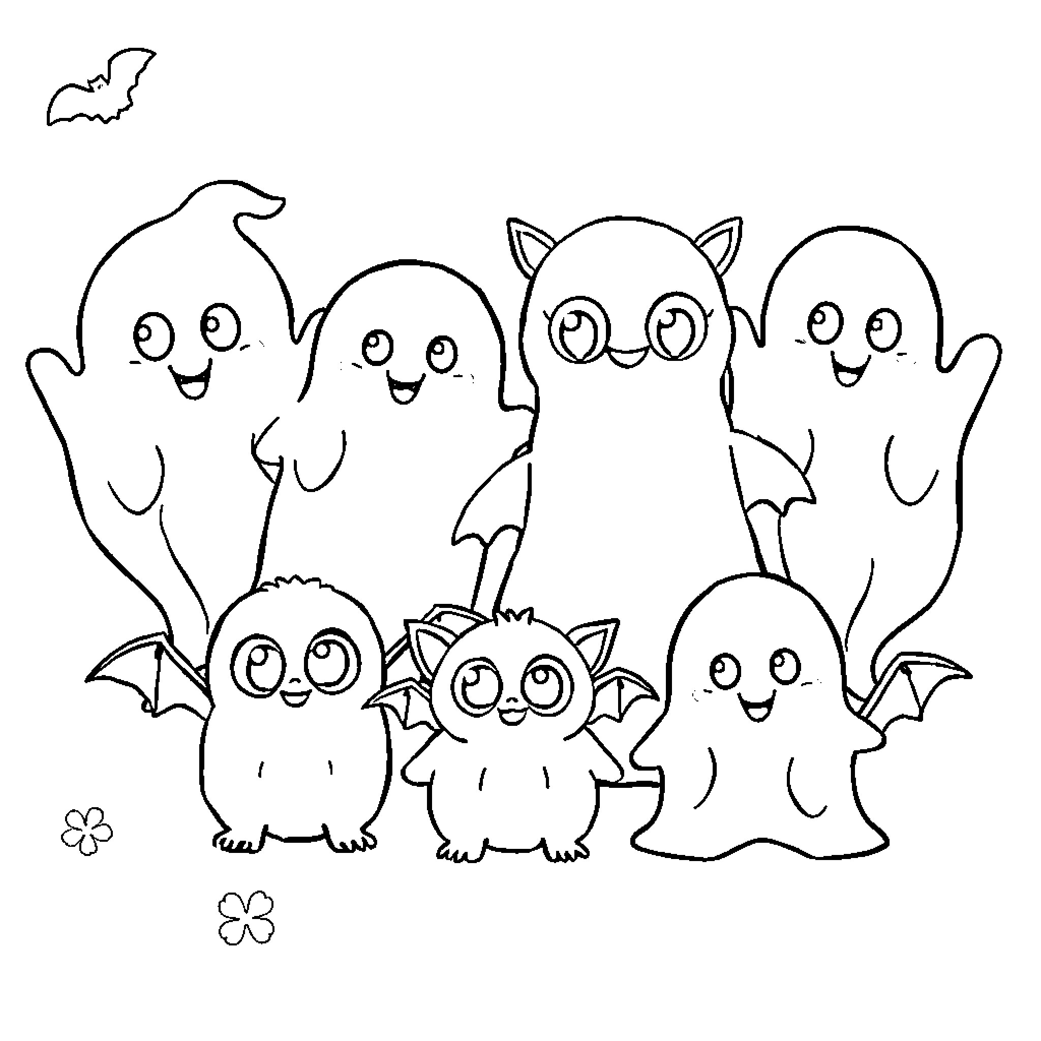 Animal characters with playful expressions Coloring Page (free black-and-white line drawing printable PDF for all, from beginners to advanced learners, including children, teens, adults, and seniors)