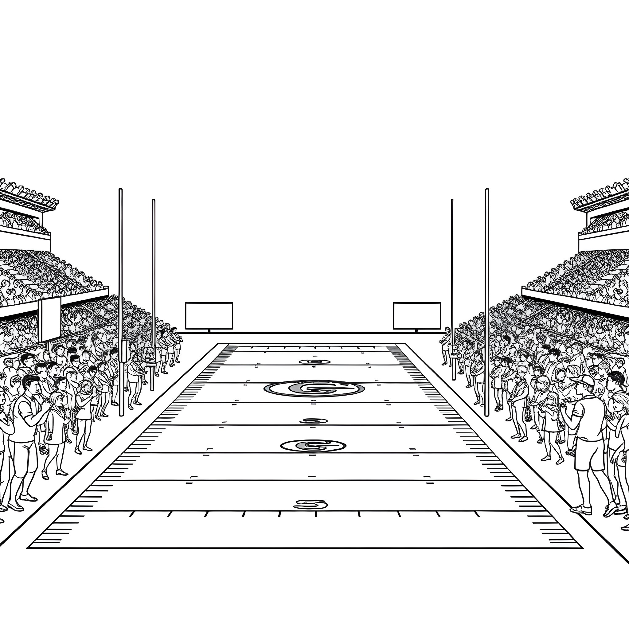 Football Stadium with Enthusiastic Crowd Coloring Page (free black-and-white line drawing printable PDF for all, from beginners to advanced learners, including children, teens, adults, and seniors)