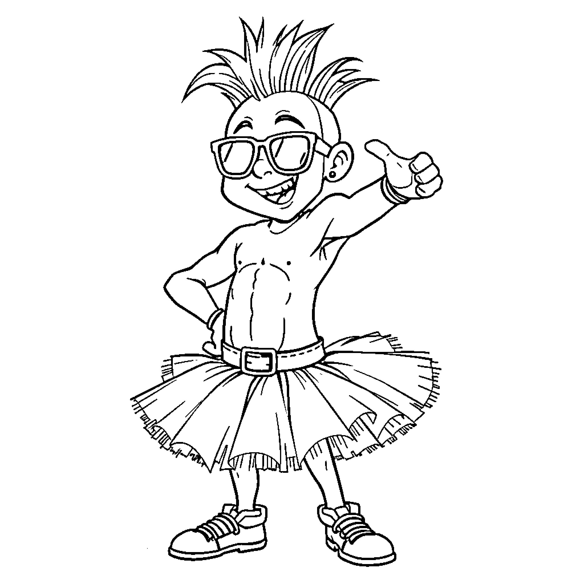 Cm Punk character with punk rock outfit and accessories Coloring Page (free black-and-white line drawing printable PDF for all, from beginners to advanced learners, including children, teens, adults, and seniors)