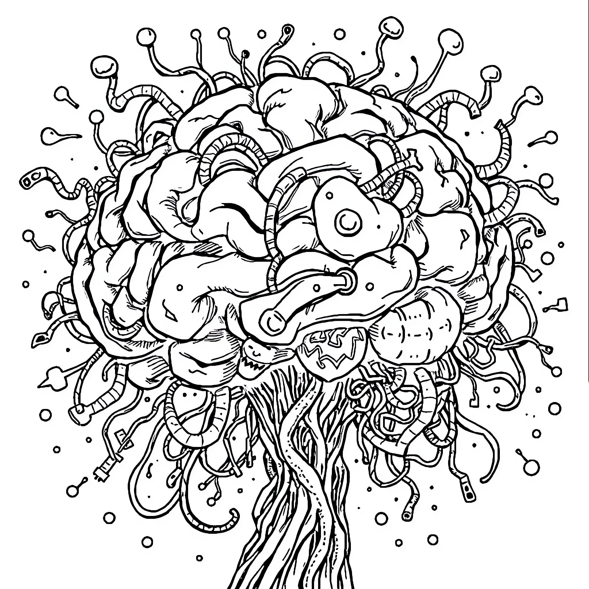 Anomaly - Intricate abstract brain illustration Coloring Page (free black-and-white line drawing printable PDF for all, from beginners to advanced learners, including children, teens, adults, and seniors)