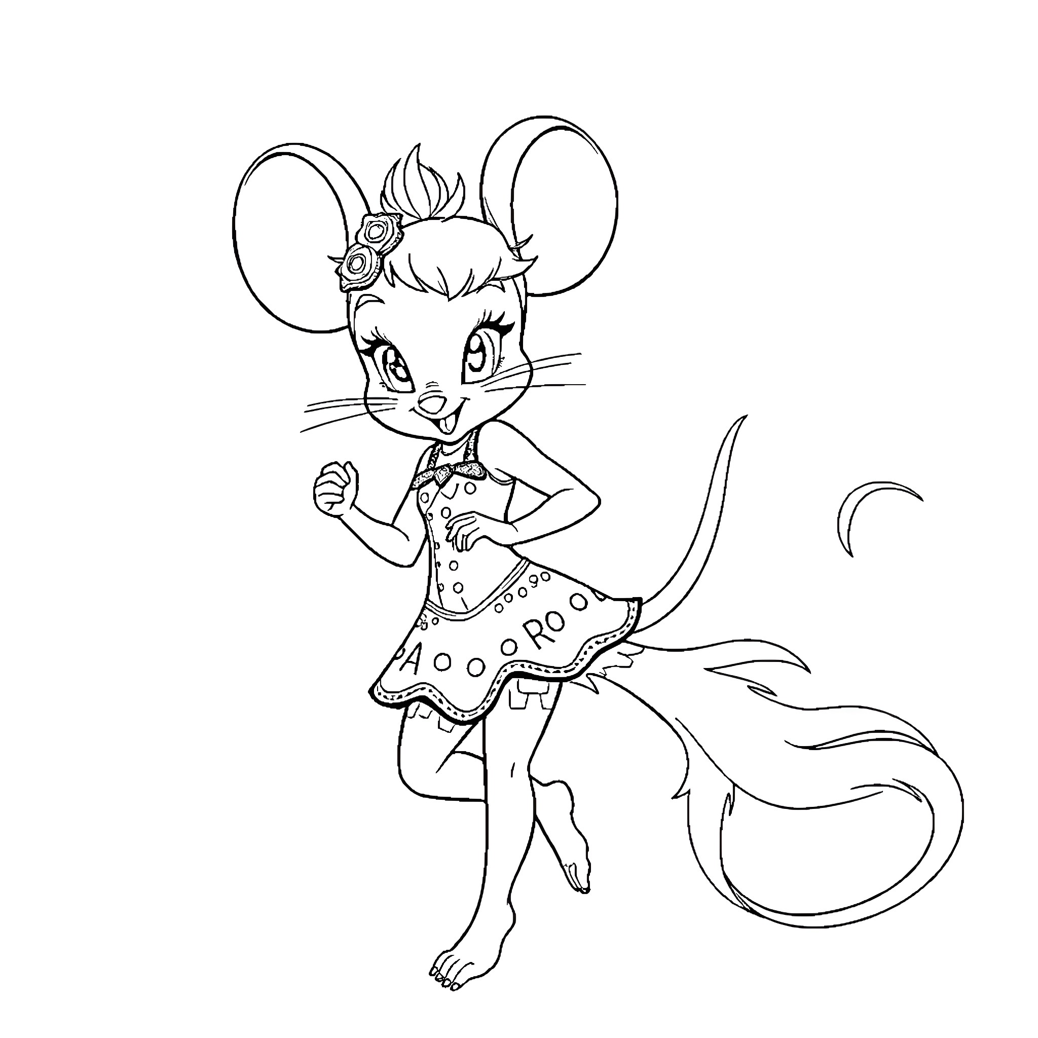 Mouse character in whimsical outfit Coloring Page (free black-and-white line drawing printable PDF for all, from beginners to advanced learners, including children, teens, adults, and seniors)