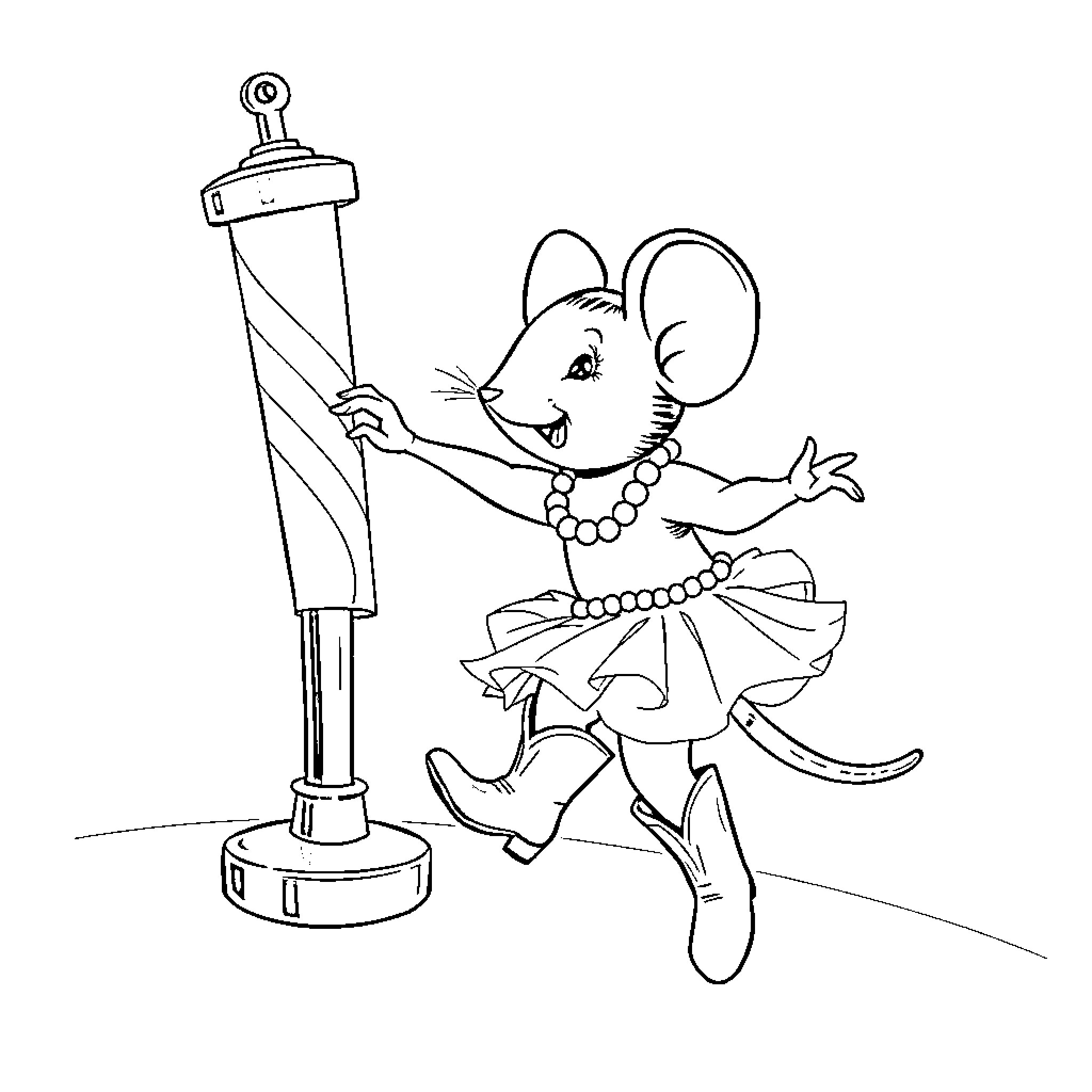 Mouse posing elegantly in front of a lamp Coloring Page (free black-and-white line drawing printable PDF for all, from beginners to advanced learners, including children, teens, adults, and seniors)