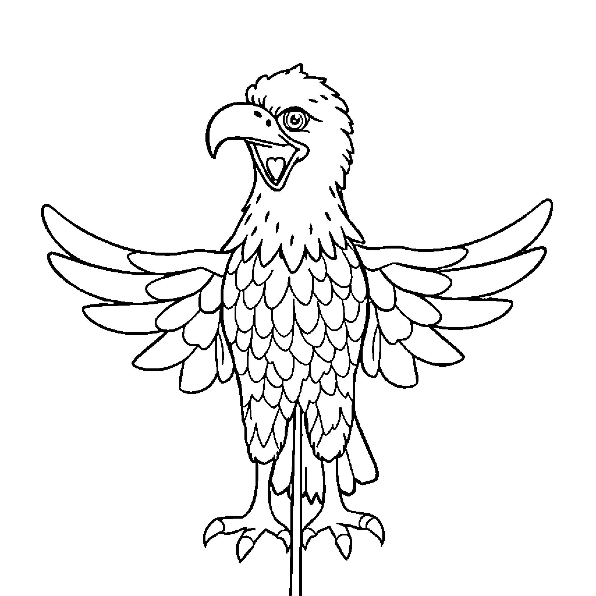 Eagle with outstretched wings Coloring Page (free black-and-white line drawing printable PDF for all, from beginners to advanced learners, including children, teens, adults, and seniors)