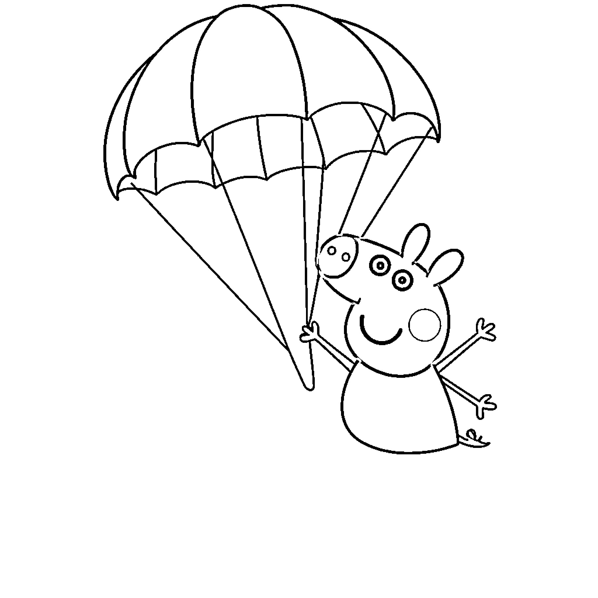 Peppa Pig enjoying a parachute ride Coloring Page (free black-and-white line drawing printable PDF for all, from beginners to advanced learners, including children, teens, adults, and seniors)