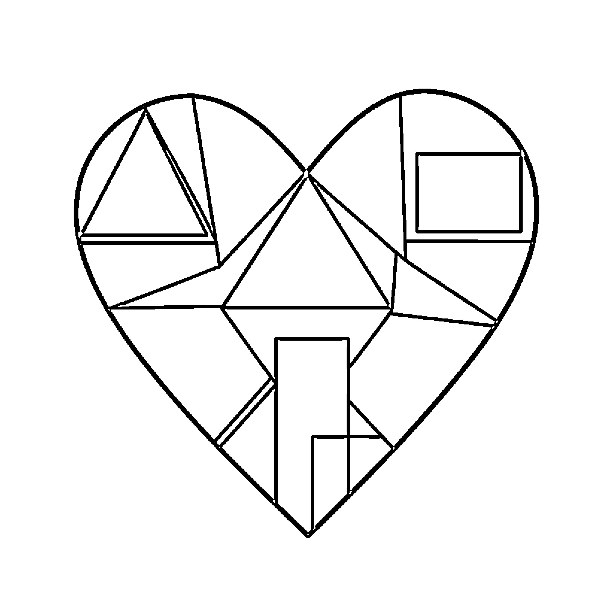 Heart-shaped geometric shapes in black and white Coloring Page (free black-and-white line drawing printable PDF for all, from beginners to advanced learners, including children, teens, adults, and seniors)