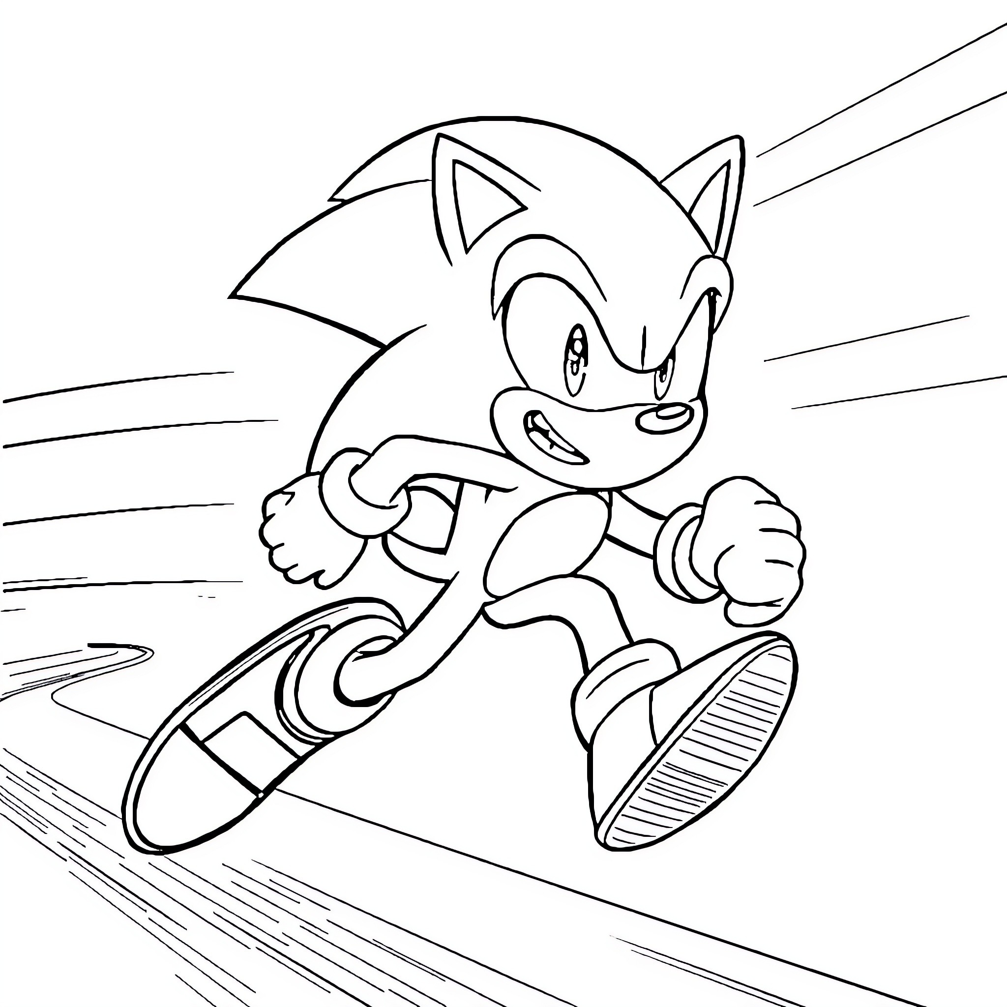 Sonic Running at High Speed Coloring Page (free black-and-white line drawing printable PDF for all, from beginners to advanced learners, including children, teens, adults, and seniors)