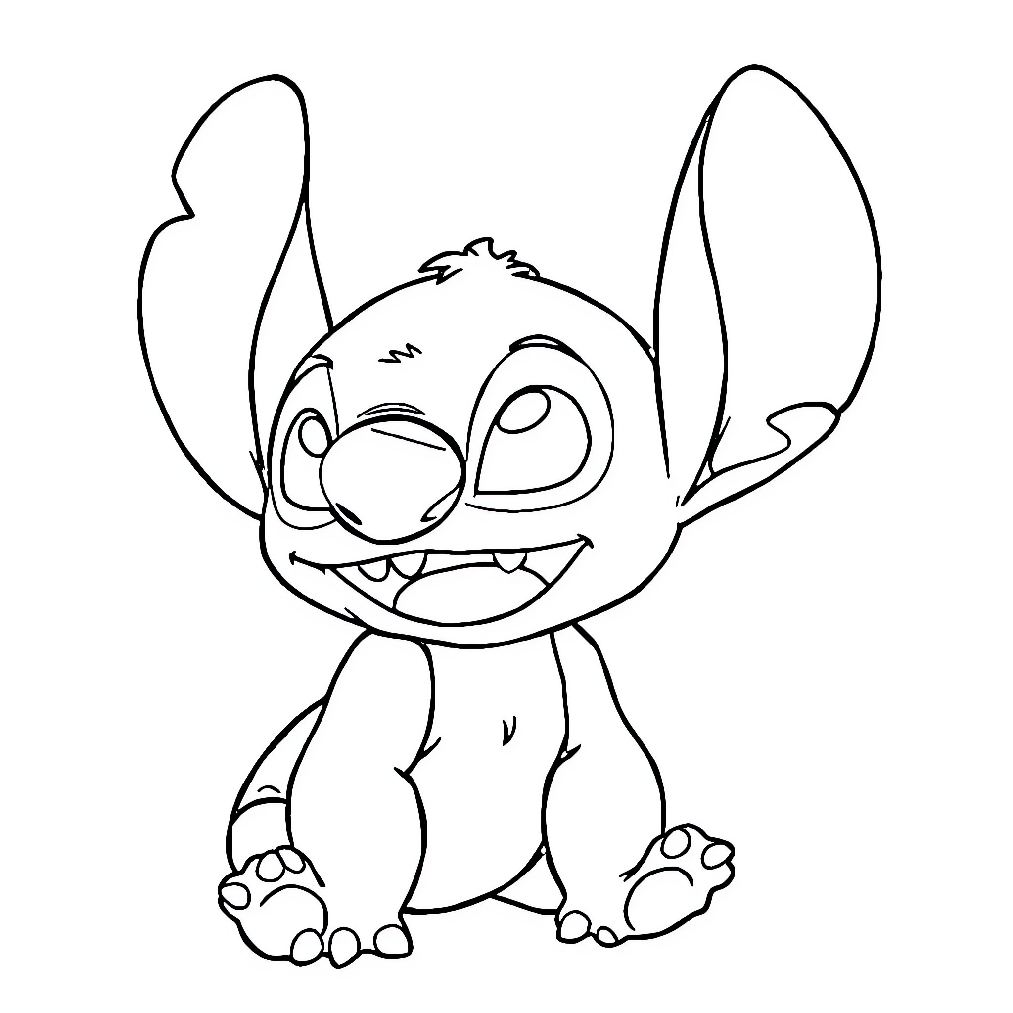 Stitch's mischievous expression and pose Coloring Page (free black-and-white line drawing printable PDF for all, from beginners to advanced learners, including children, teens, adults, and seniors)