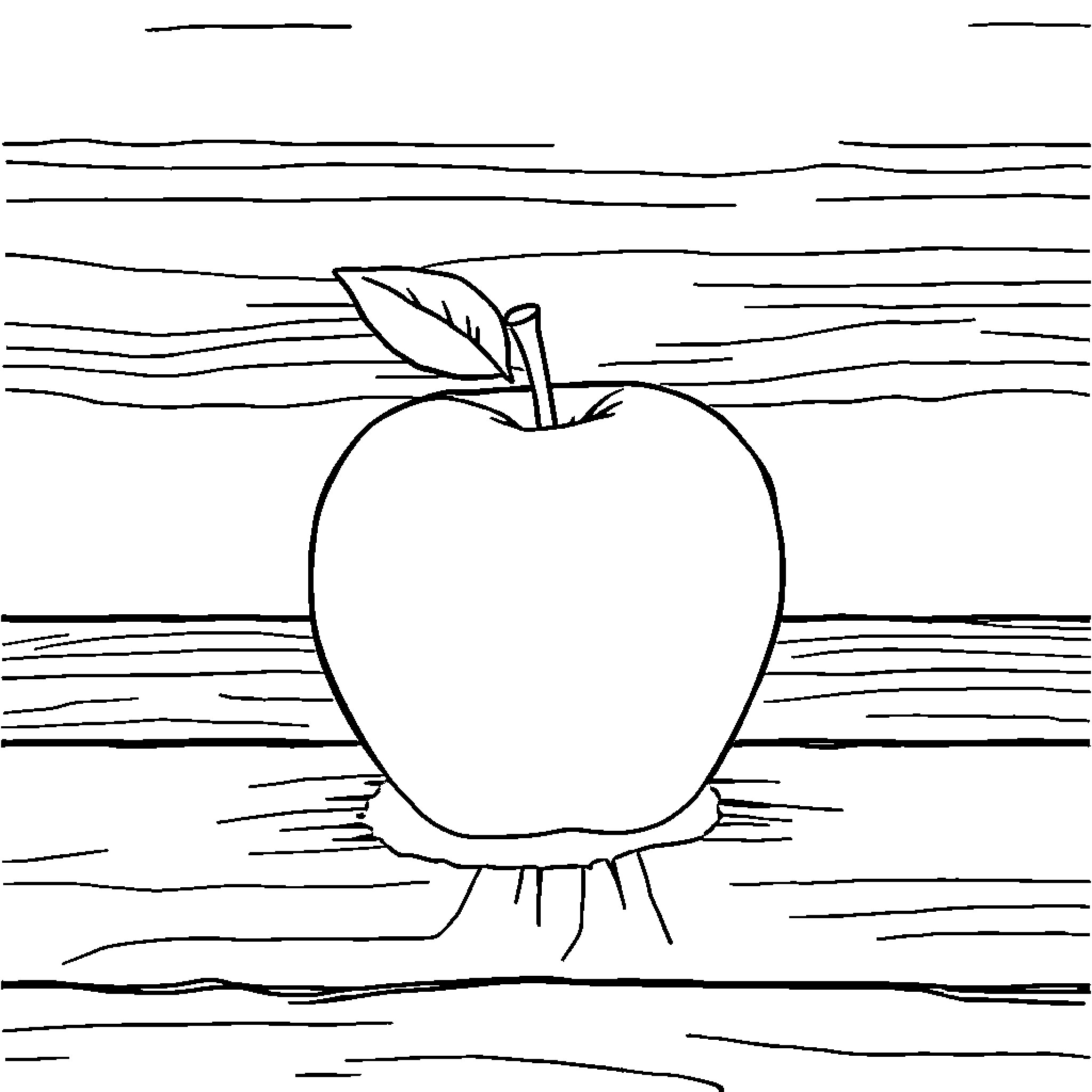 Apple on a Wooden Backdrop Coloring Page (free black-and-white line drawing printable PDF for all, from beginners to advanced learners, including children, teens, adults, and seniors)
