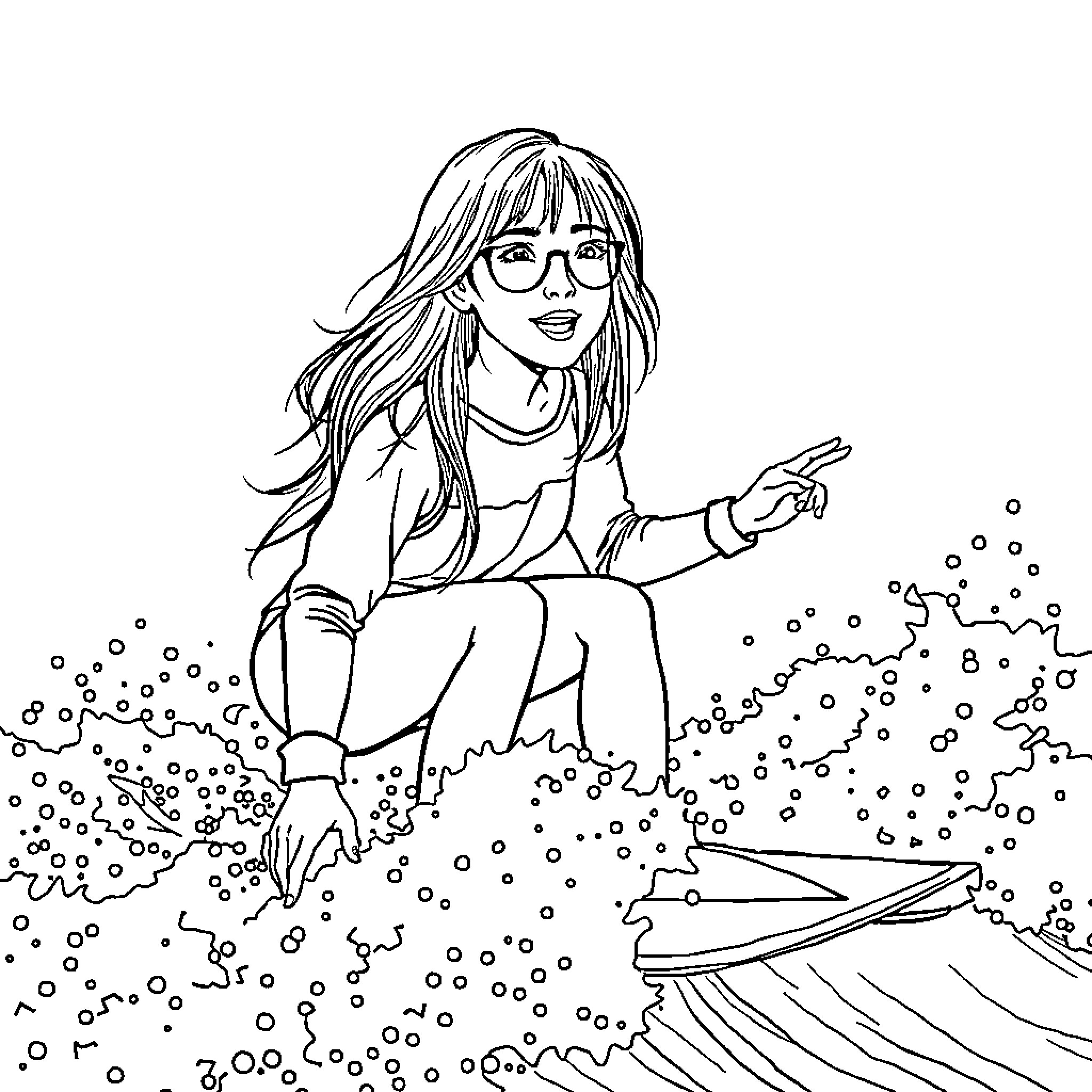 Mira enjoying a peaceful moment in nature Coloring Page (free black-and-white line drawing printable PDF for all, from beginners to advanced learners, including children, teens, adults, and seniors)