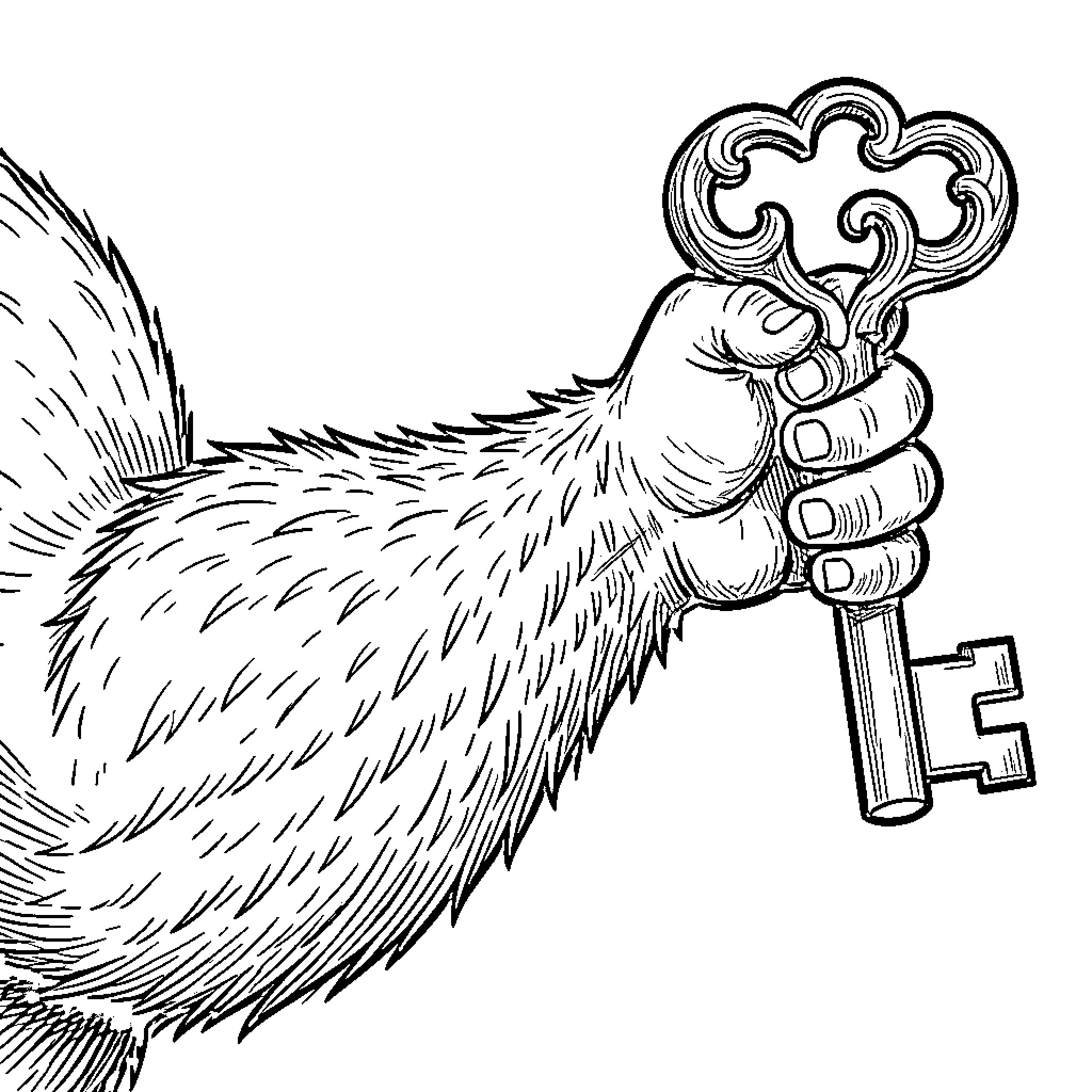 Jabalí wielding a mysterious key Coloring Page (free black-and-white line drawing printable PDF for all, from beginners to advanced learners, including children, teens, adults, and seniors)