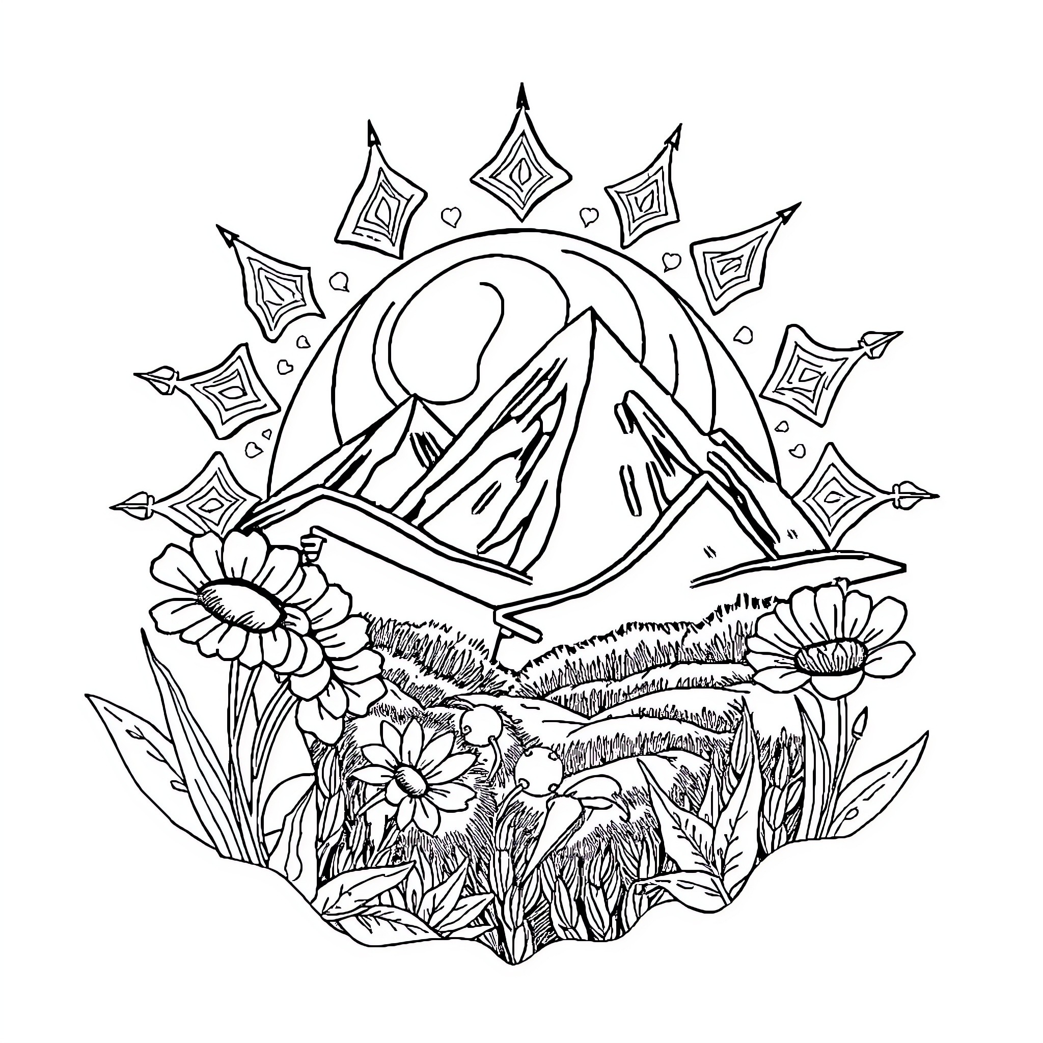 Recovery of Nature's Tranquility Coloring Page (free black-and-white line drawing printable PDF for all, from beginners to advanced learners, including children, teens, adults, and seniors)