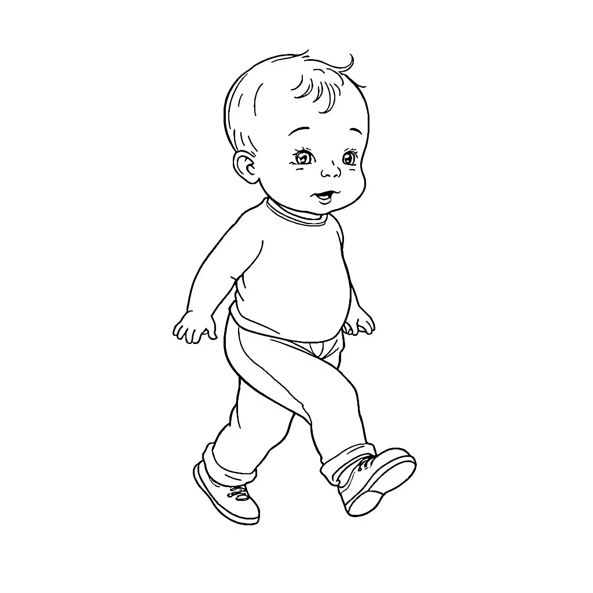 Baby exploring the world with curiosity Coloring Page (free black-and-white line drawing printable PDF for all, from beginners to advanced learners, including children, teens, adults, and seniors)