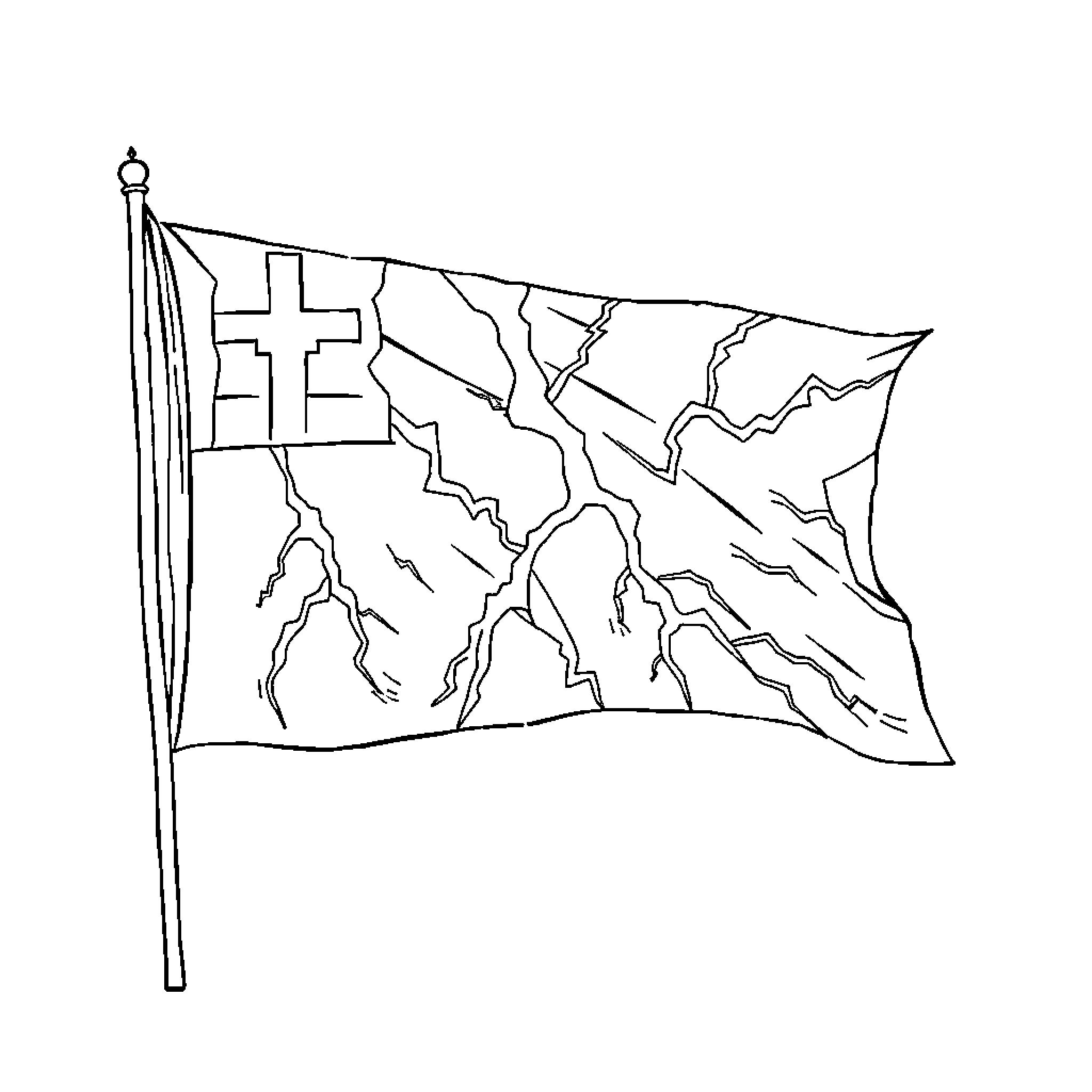 Flag waving amidst the storm Coloring Page (free black-and-white line drawing printable PDF for all, from beginners to advanced learners, including children, teens, adults, and seniors)