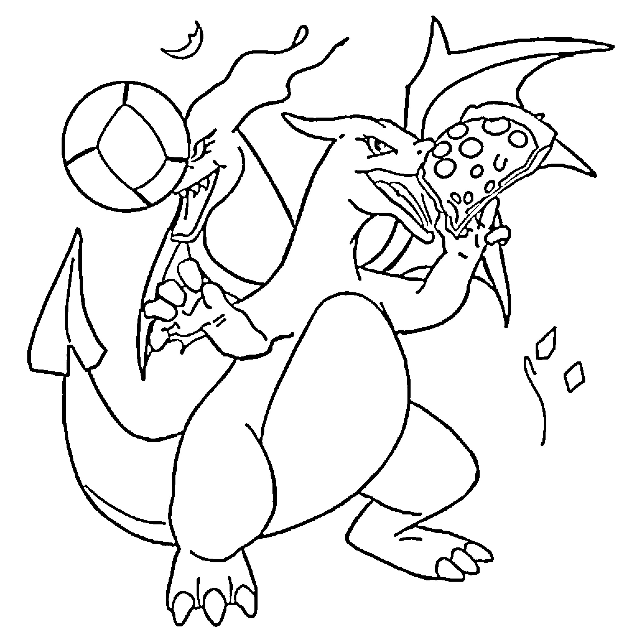 Charizard unleashing a powerful attack Coloring Page (free black-and-white line drawing printable PDF for all, from beginners to advanced learners, including children, teens, adults, and seniors)