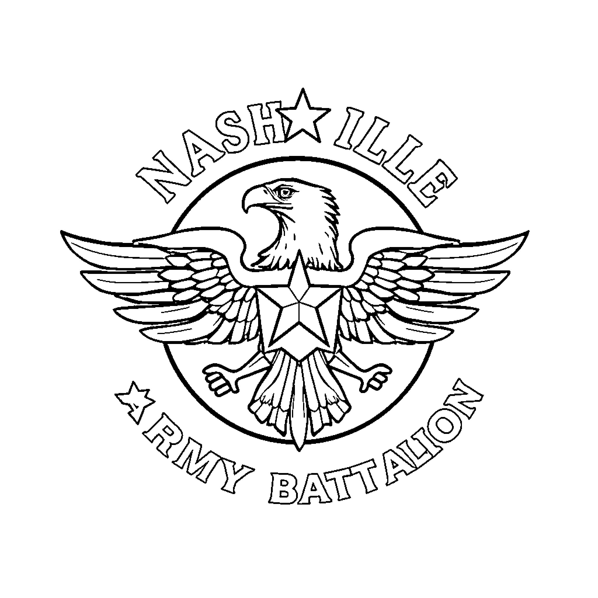 Logo of eagle with wings outspread and military emblem Coloring Page (free black-and-white line drawing printable PDF for all, from beginners to advanced learners, including children, teens, adults, and seniors)