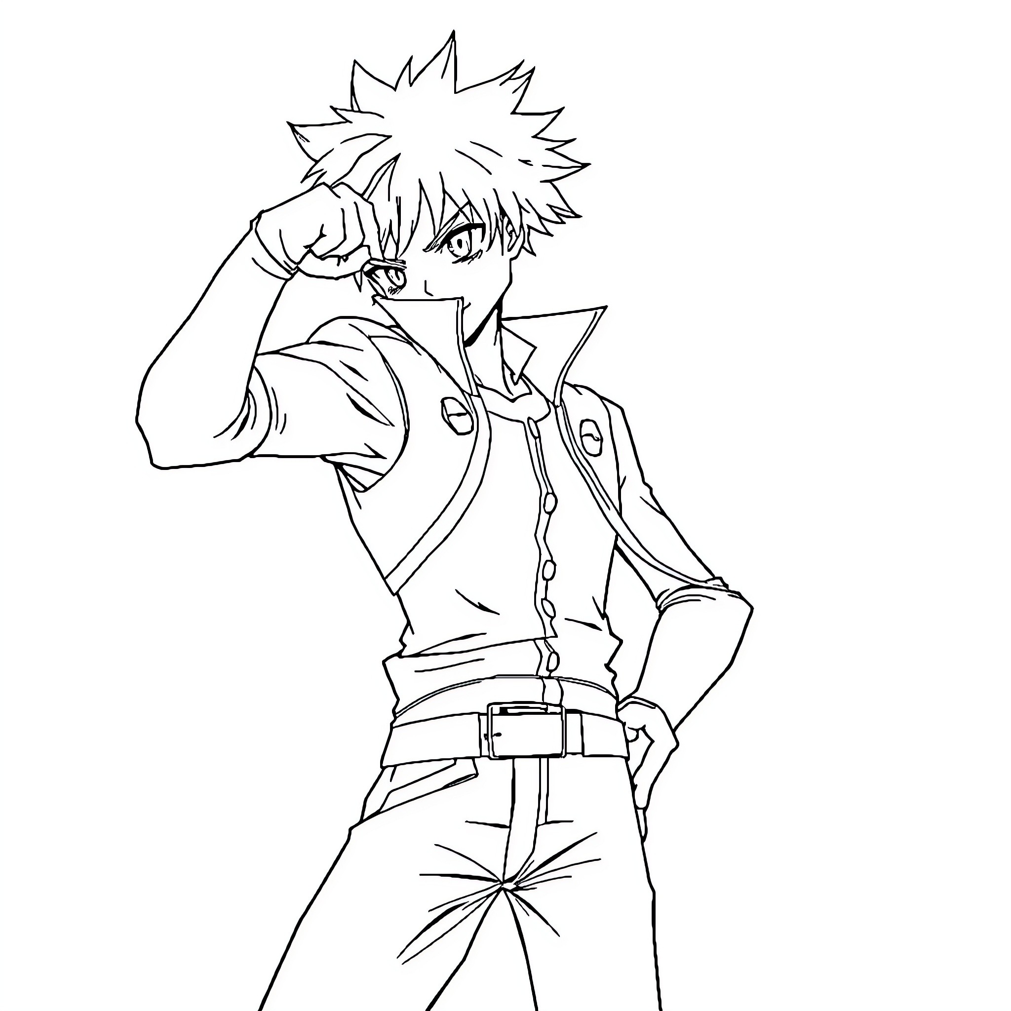 Haruka's Determined Expression in Anime-Style Outfit Coloring Page (free black-and-white line drawing printable PDF for all, from beginners to advanced learners, including children, teens, adults, and seniors)