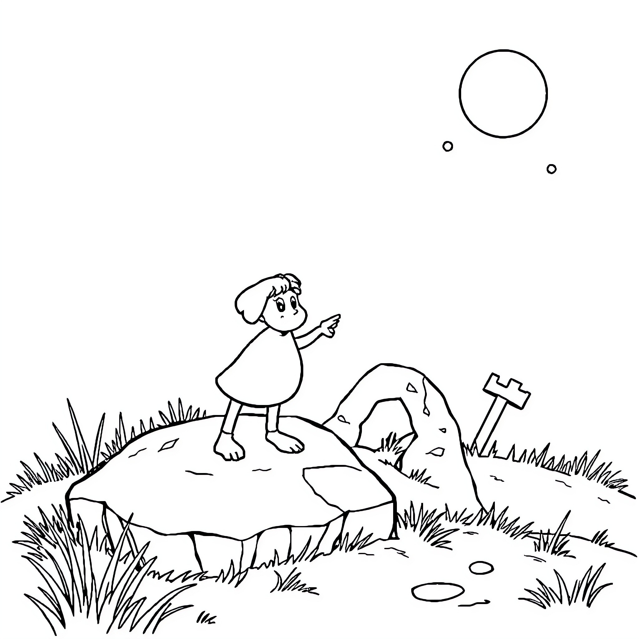 Sister enjoying outdoor adventure on a sunny day Coloring Page (free black-and-white line drawing printable PDF for all, from beginners to advanced learners, including children, teens, adults, and seniors)