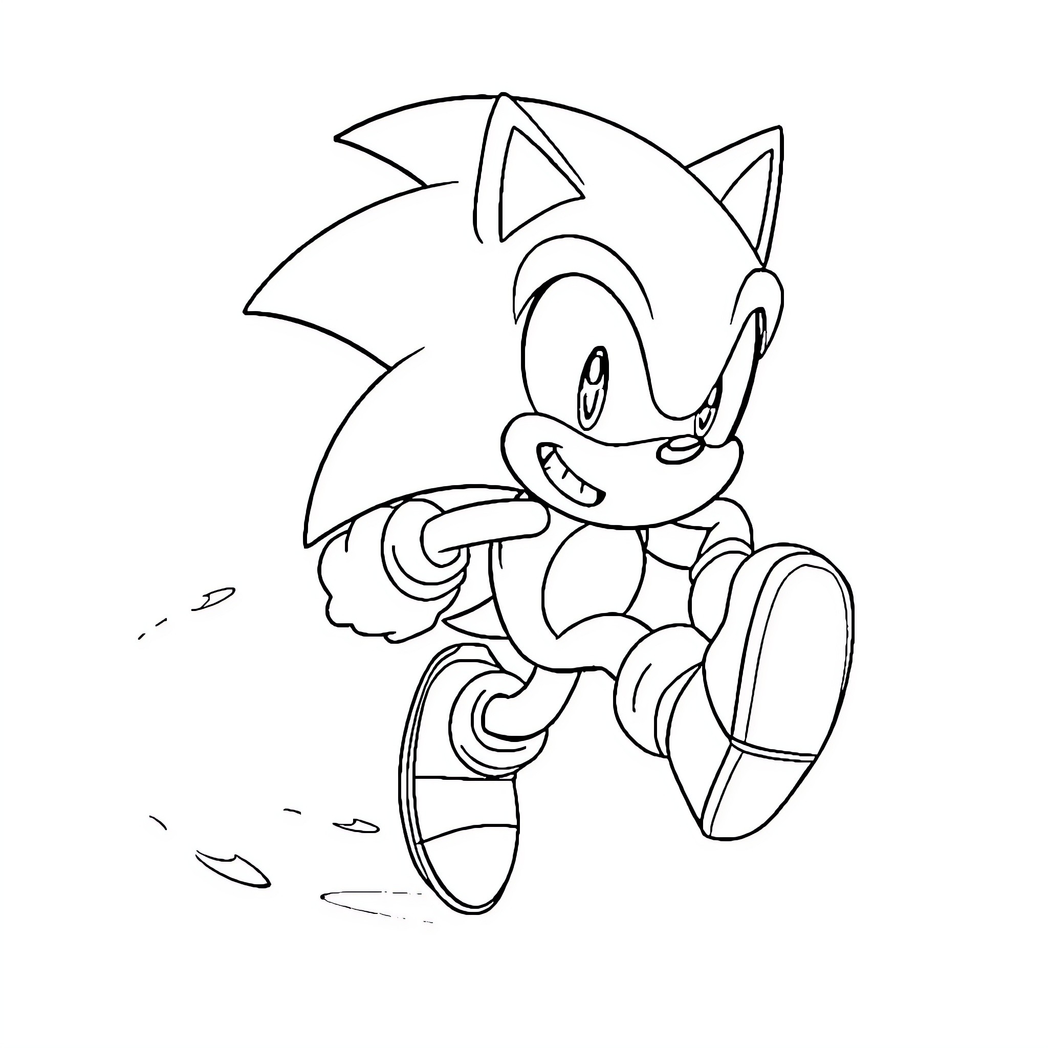 Sonic the Hedgehog running with excitement Coloring Page (free black-and-white line drawing printable PDF for all, from beginners to advanced learners, including children, teens, adults, and seniors)