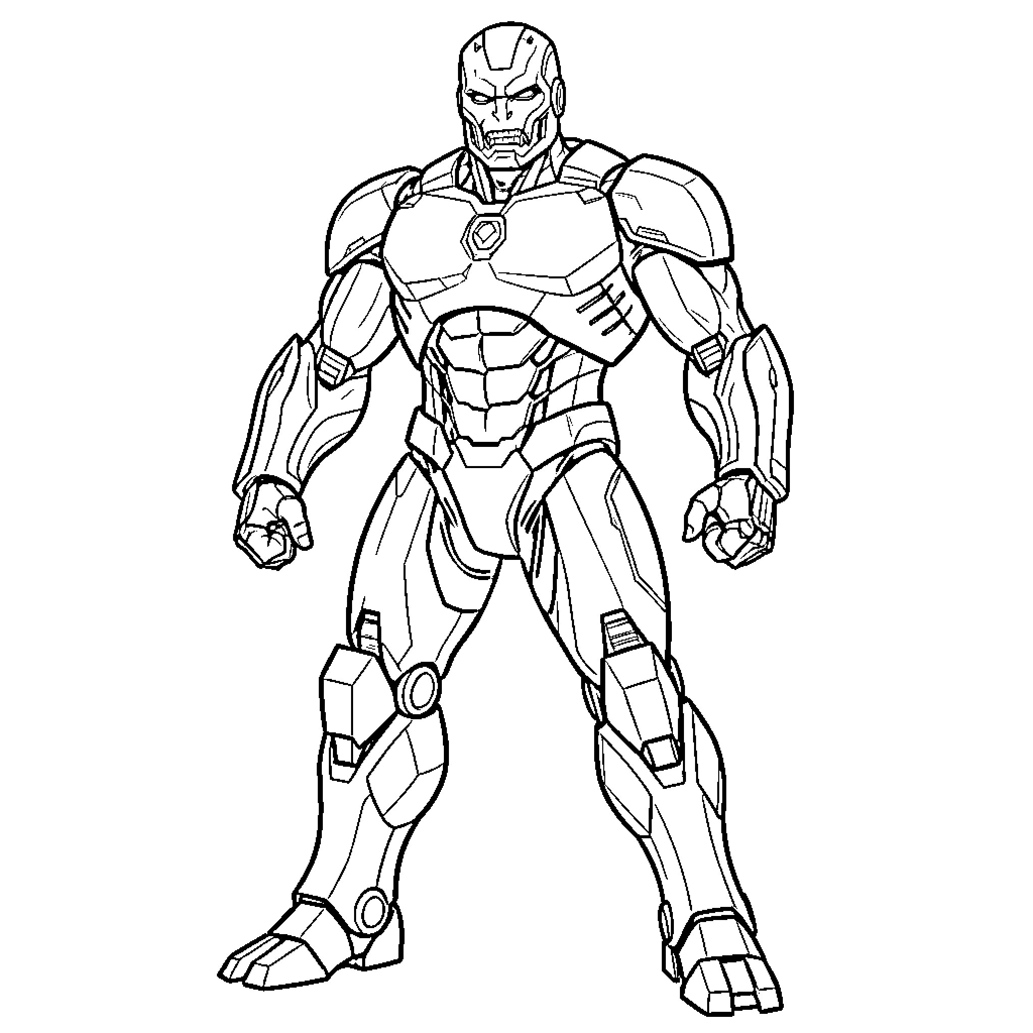 Infinity Ultron standing in a powerful combat pose Coloring Page (free black-and-white line drawing printable PDF for all, from beginners to advanced learners, including children, teens, adults, and seniors)