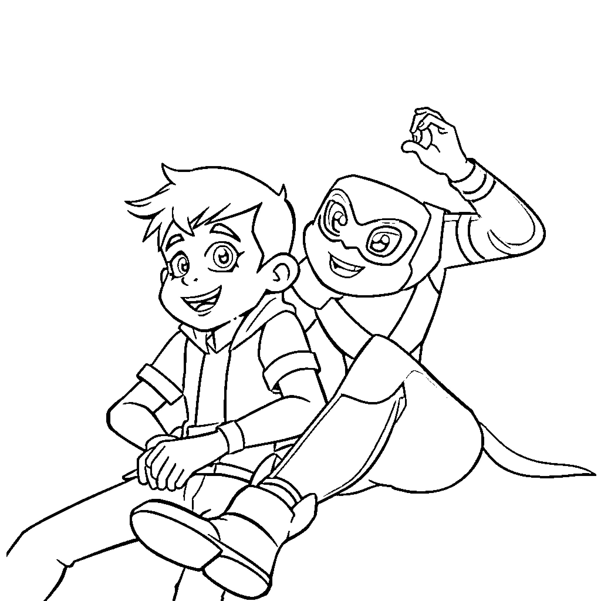 Ben 10 in playful adventure Coloring Page (free black-and-white line drawing printable PDF for all, from beginners to advanced learners, including children, teens, adults, and seniors)