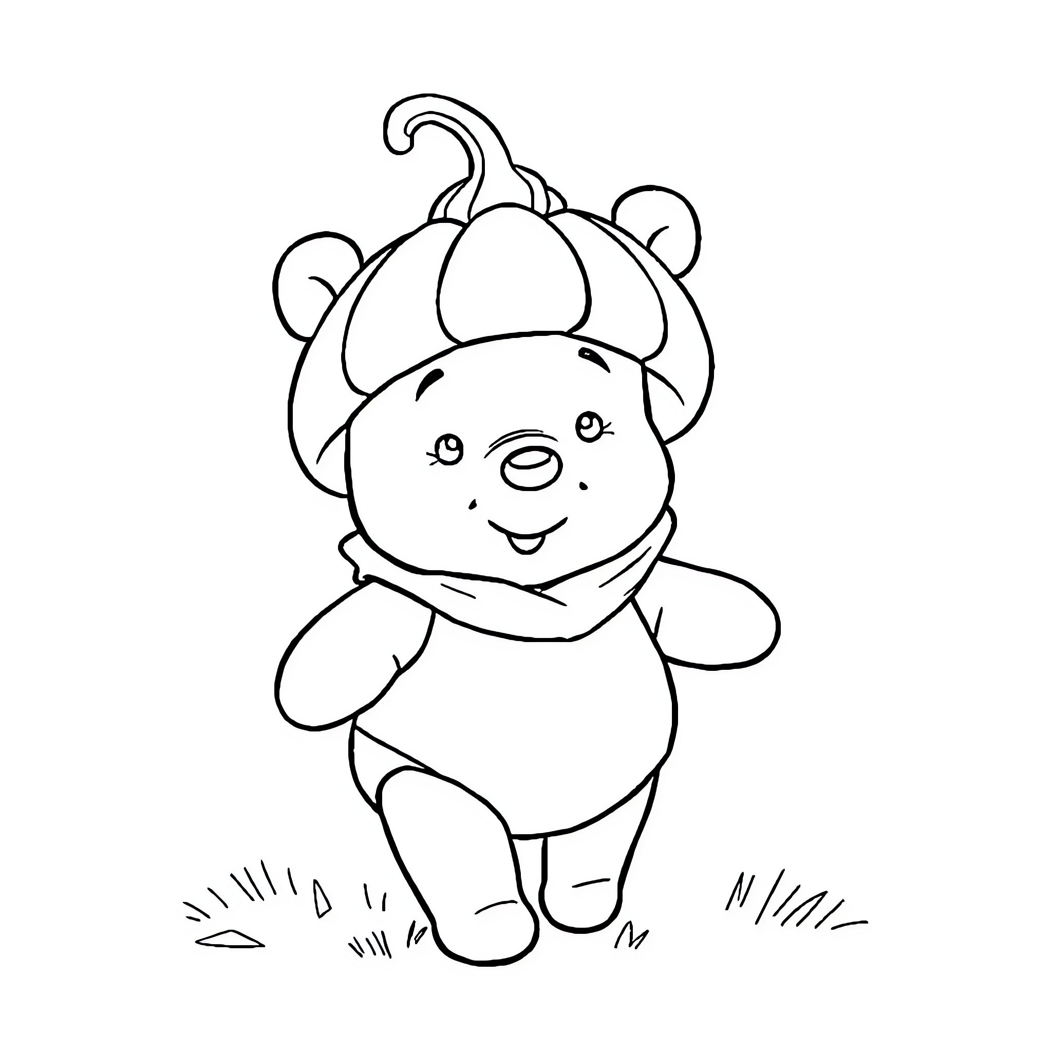 Pooh Bear in Whimsical Attire Coloring Page (free black-and-white line drawing printable PDF for all, from beginners to advanced learners, including children, teens, adults, and seniors)